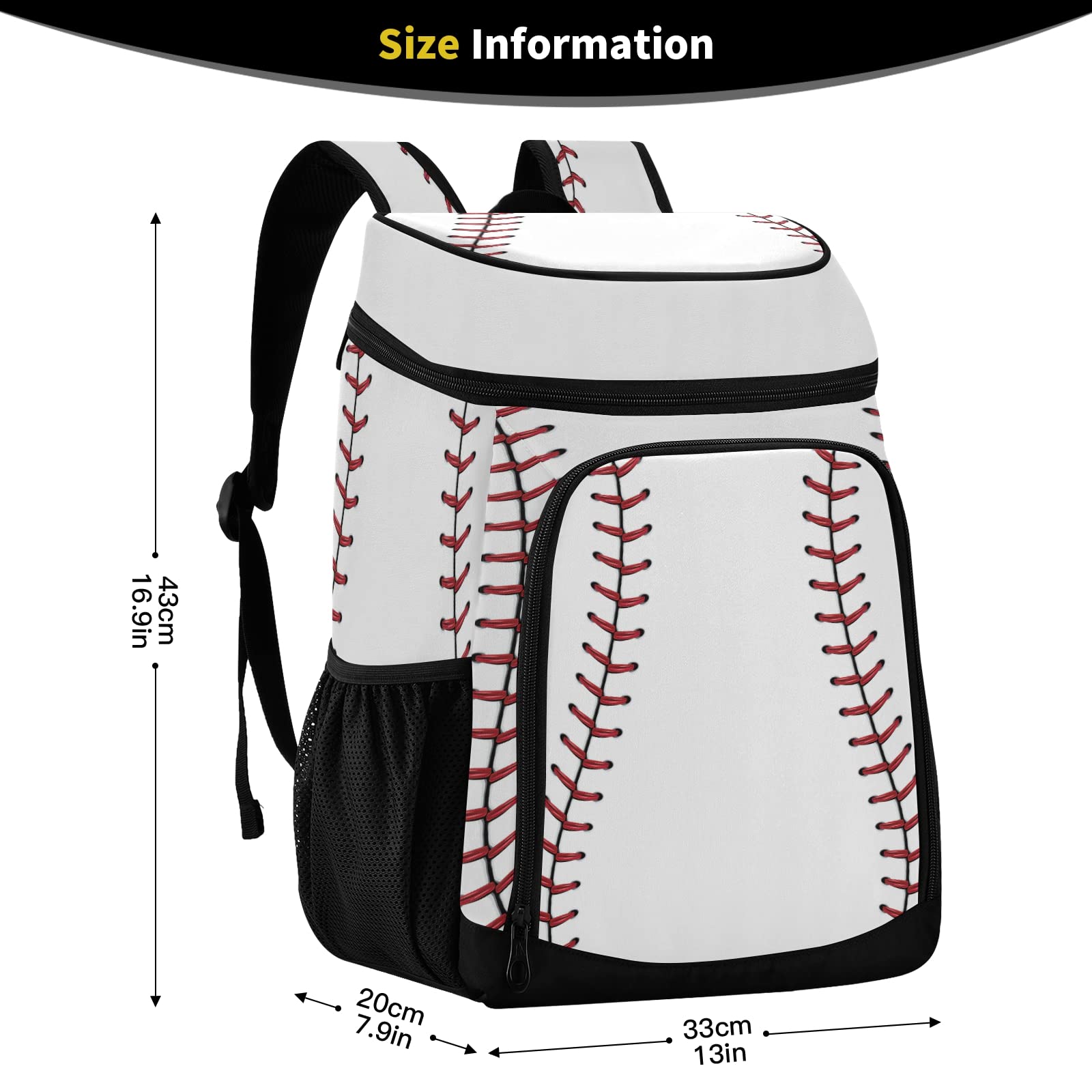 Xigua Sport Stripe Baseball Cooler Backpack - Leakproof Insulated Lunch Bag with Large Capacity for Work, Hiking, Camping, Beach & Fishing | Perfect for Picnics, Tailgating & Outdoor Adventures
