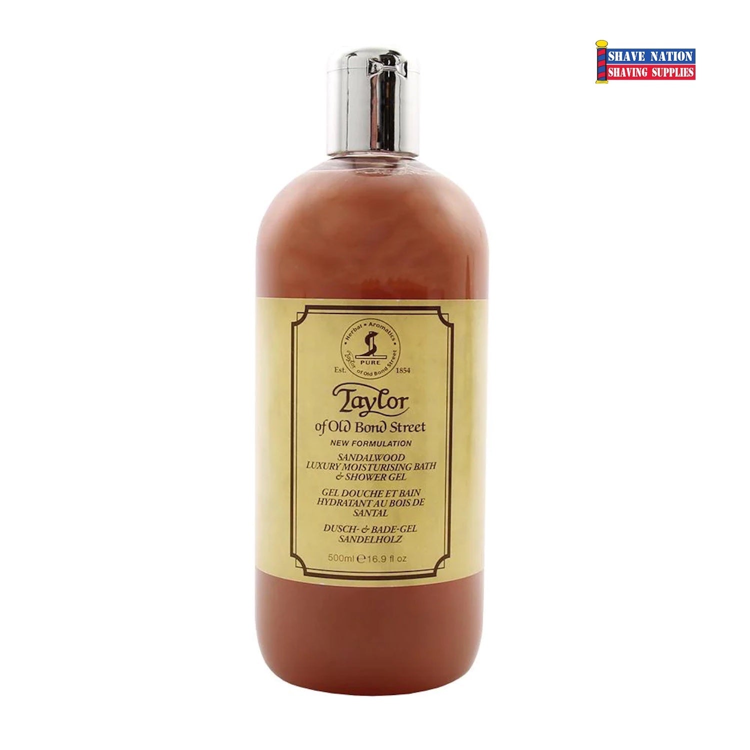 Taylor of Old Bond Street Sandalwood Bath & Shower Gel for Men - 16.9oz/500ml - Luxury Aromatic Cleanser for Spa, Gym & Travel - Premium Skincare Gift Set