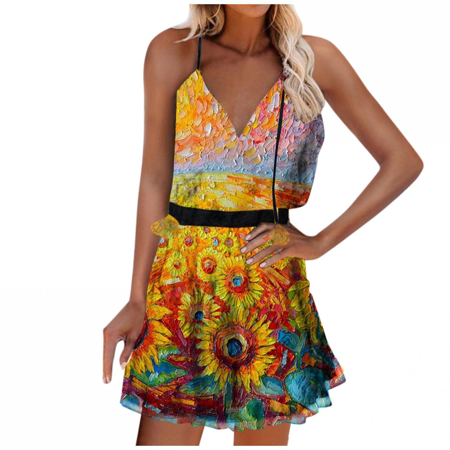 ORT Women's Casual Summer Wrap Dresses - Sleeveless Crewneck Pleated Mini Dress with Loose Flowy Skirt | Perfect for Beach Vacations, Date Nights & Summer Outings