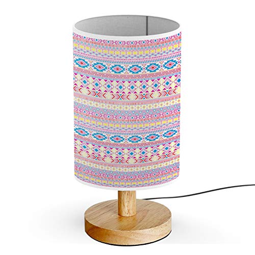 ARTSYLAMP Wooden Base Decorative Desk & Bedside Lamp - Mayan American Indian Tribal Style Handcrafted Night Light for Home Office, Living Room, Bedroom Decor