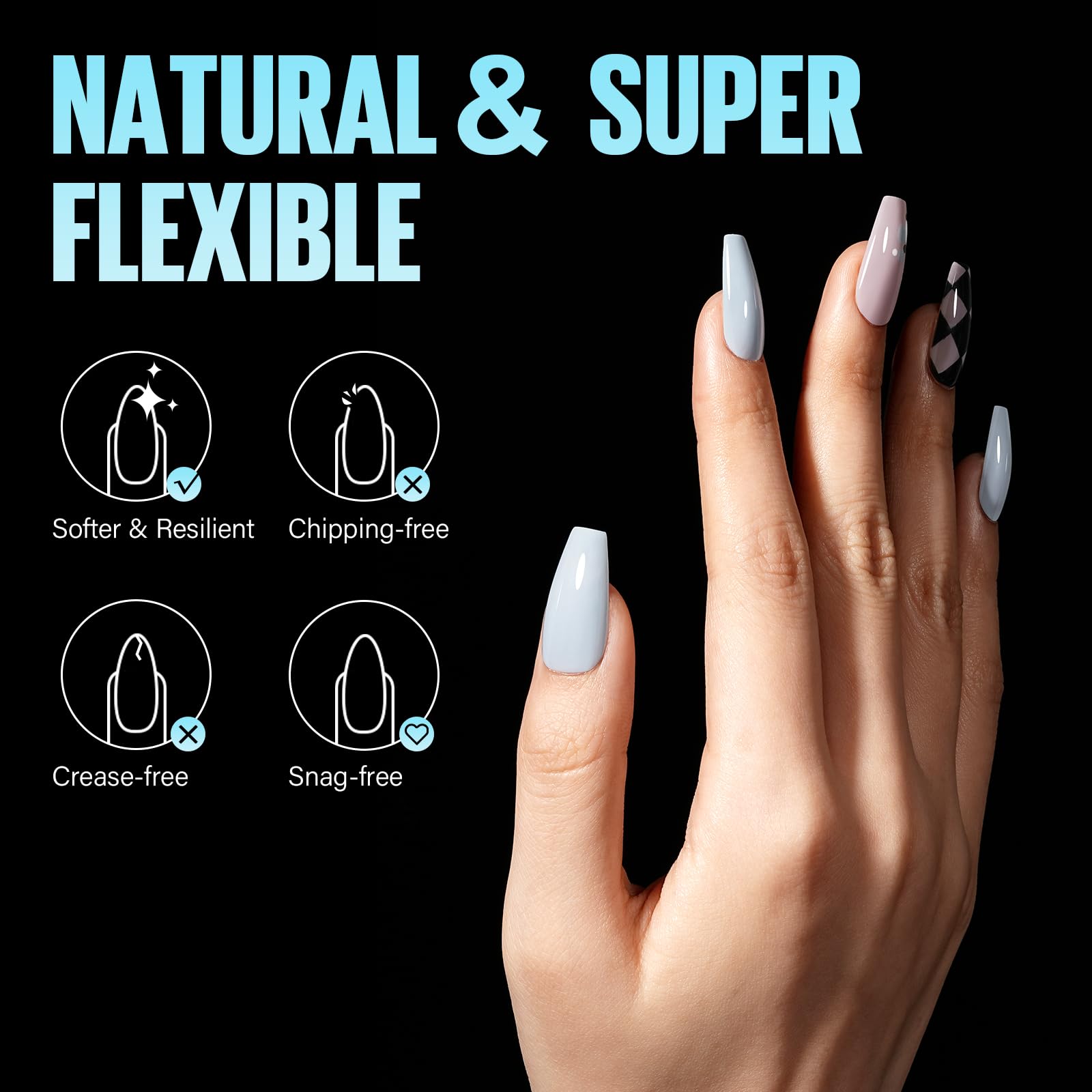 TOMICCA Medium Coffin Nail Tips - 240Pcs Half Matte Soft Gel False Nails with 12 Sizes for Acrylic Extensions | DIY Nail Art Kit for Beginners & Professionals | Perfect for Home Manicures, Salon Use & Special Occasions