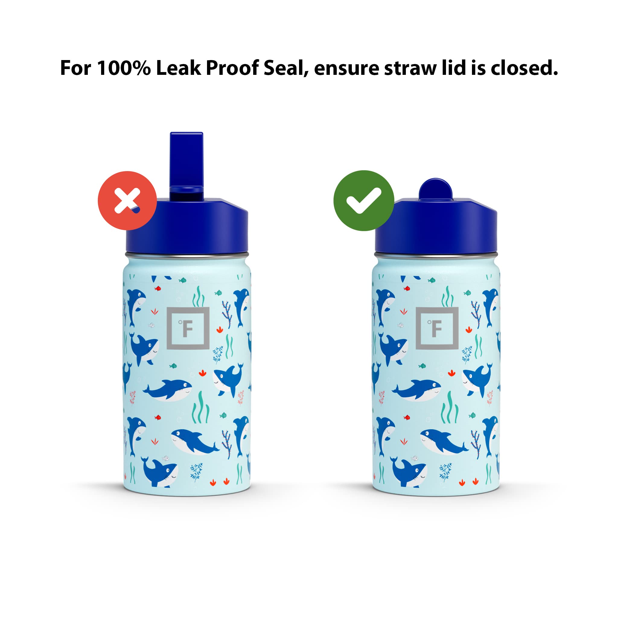 **IRON °FLASK Kids Water Bottle with Straw Lid - 10oz Vacuum Insulated Stainless Steel Tumbler, Includes 20 Name Stickers - Double Wall Thermos Mug for School, Travel & Outdoor Activities - Iron Shark Design**