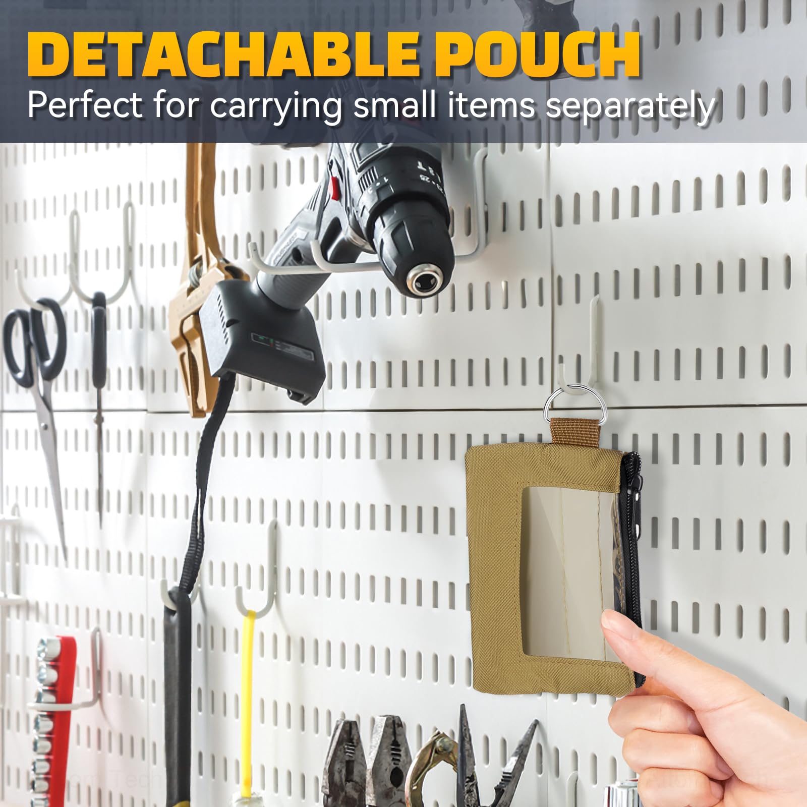 Tomorotec Heavy Duty Roll Up Tool Bag Organizer with 2 Detachable Pouches - Labeled Compartments & Expandable Pockets for Compact Tool Storage - Perfect for Electricians, Mechanics & DIY Home Improvement Projects
