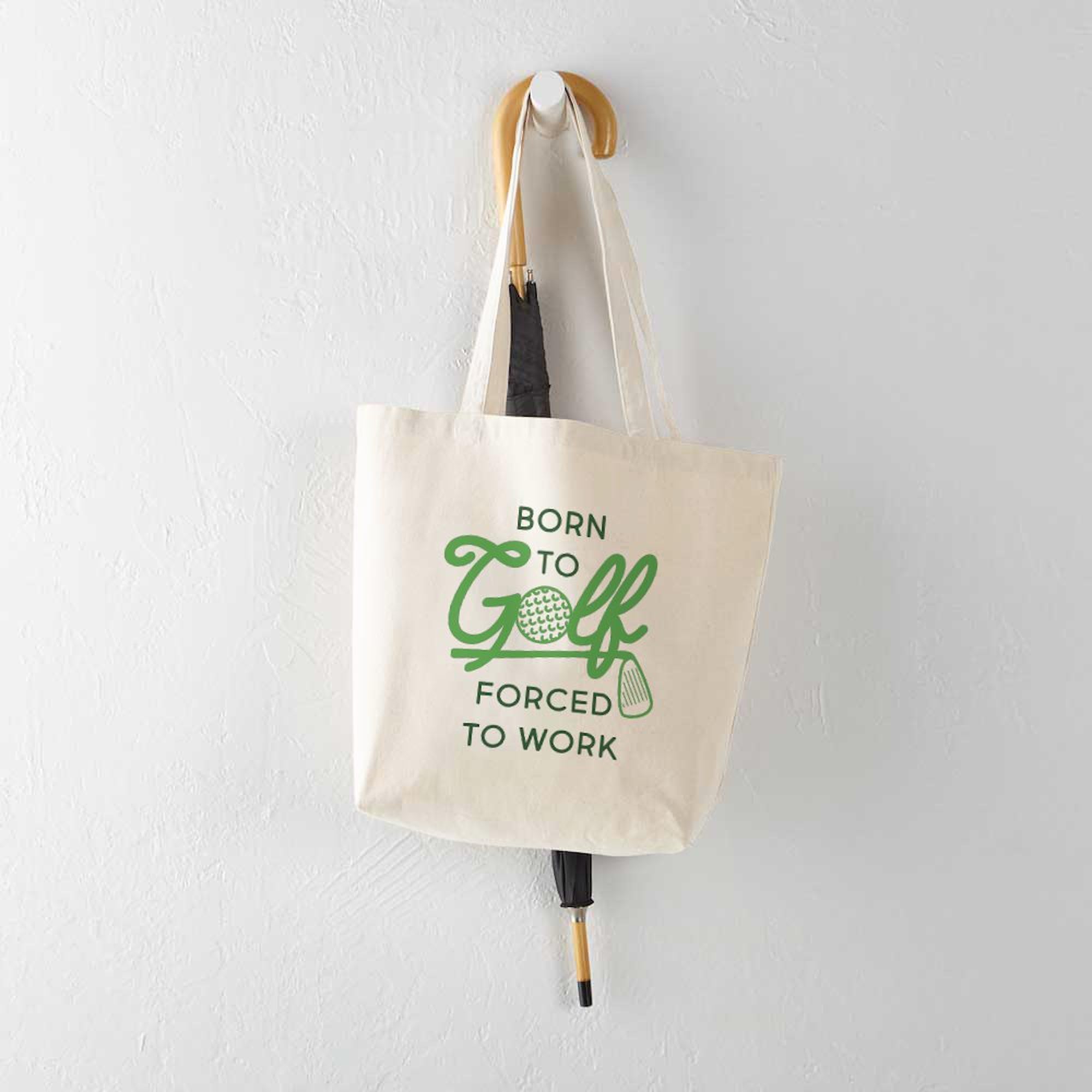 Born To Golf Forced To Work Tote Bag - Natural Canvas Reusable Shopping Bag for Golf Lovers, Office Commute & Grocery Shopping