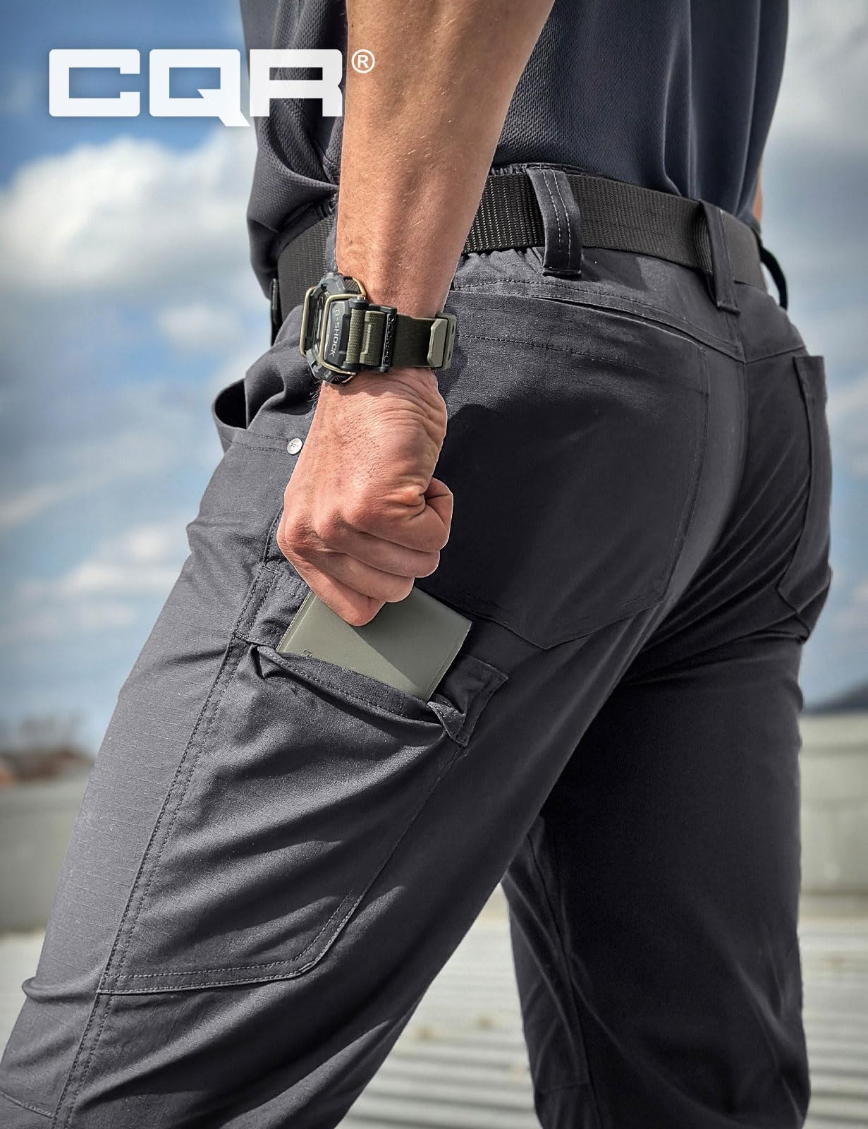 CQR Men's Utility Flex Cargo Pants - Classic Fit Stretch Work Pants with Water Resistant & Lightweight Tactical Design for Hiking, Outdoor Adventures & Everyday Wear