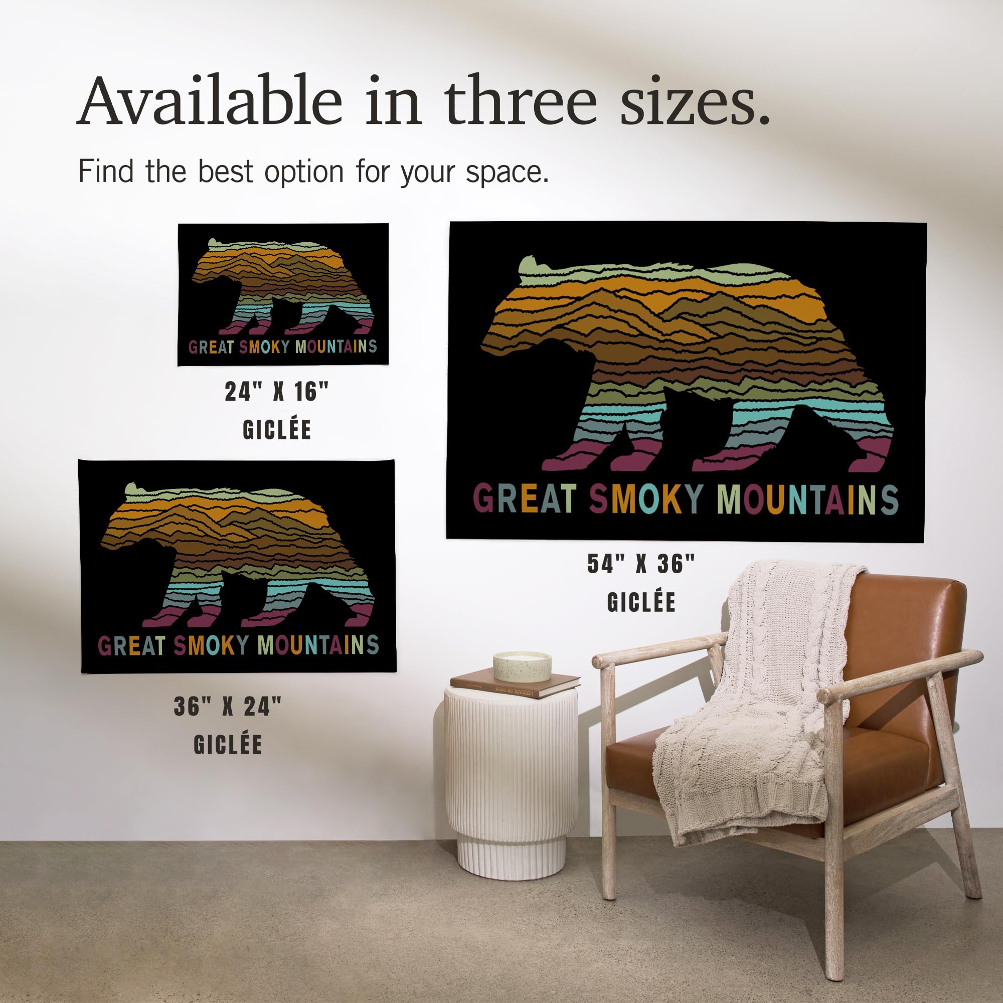 16x24 Inch Giclee Art Print - Great Smoky Mountains Landscape with Black Bear, Abstract Nature Wall Decor for Living Room, Bedroom & Office