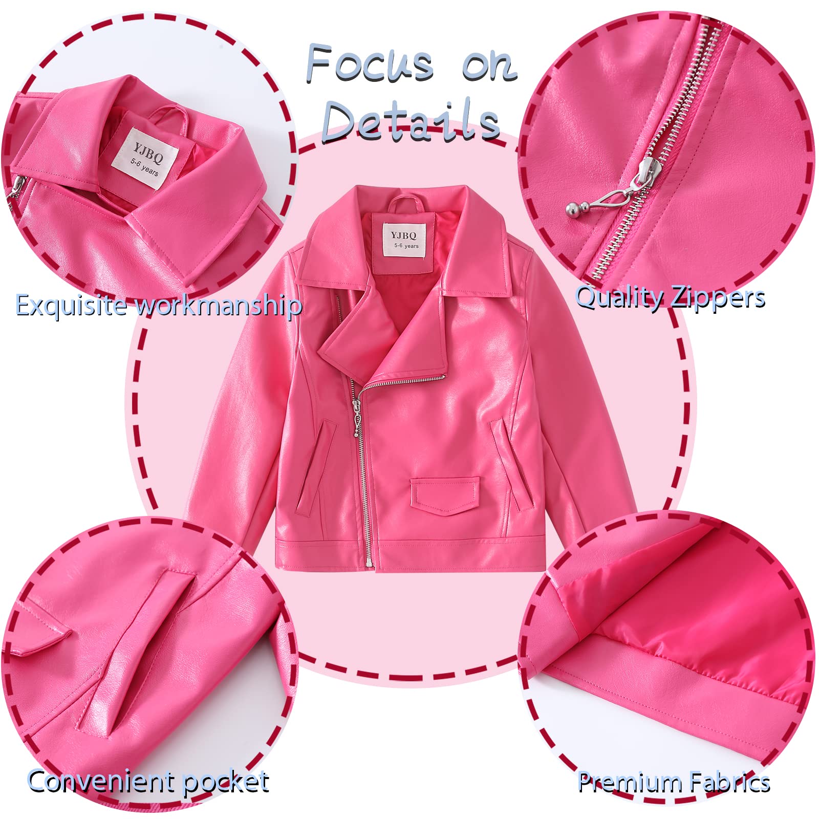 Girls Faux Leather Motorcycle Jacket - Windproof Bomber Coat with Zipper Pockets for Kids Ages 4-14 | Stylish Spring & Fall Outerwear for School, Riding & Outdoor Activities