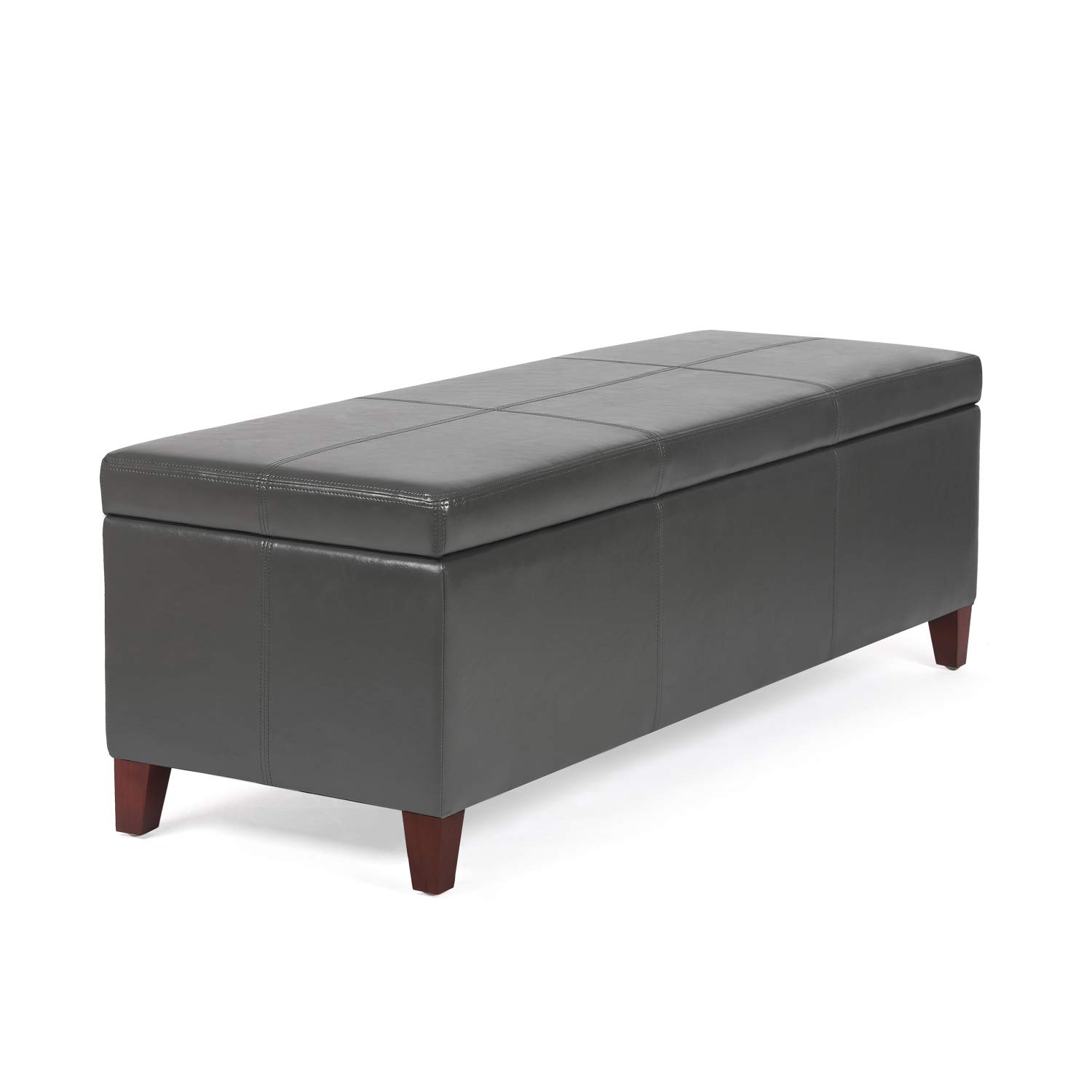 Homebeez Large Leather Storage Ottoman Bench - Gray Footrest Shoe Organizer with Hidden Compartment for Entryway, Living Room & Bedroom - Multi-Functional Furniture for Home Decor (OF0238-2)