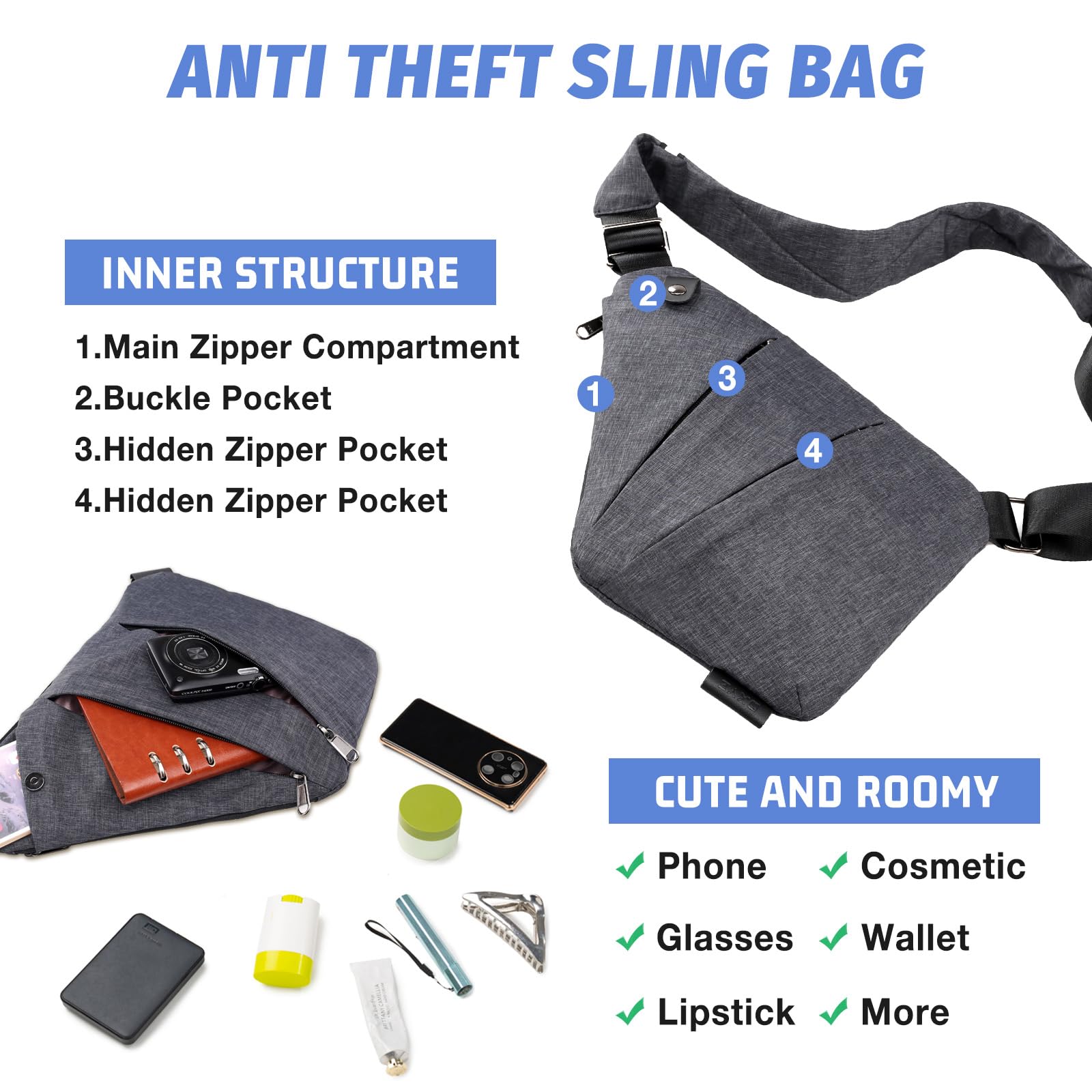 Wander Plus Anti-Theft Travel Sling Bag for Women & Men - Secure Crossbody Bag with RFID Protection - Perfect for Commuting, Sightseeing & Daily Use