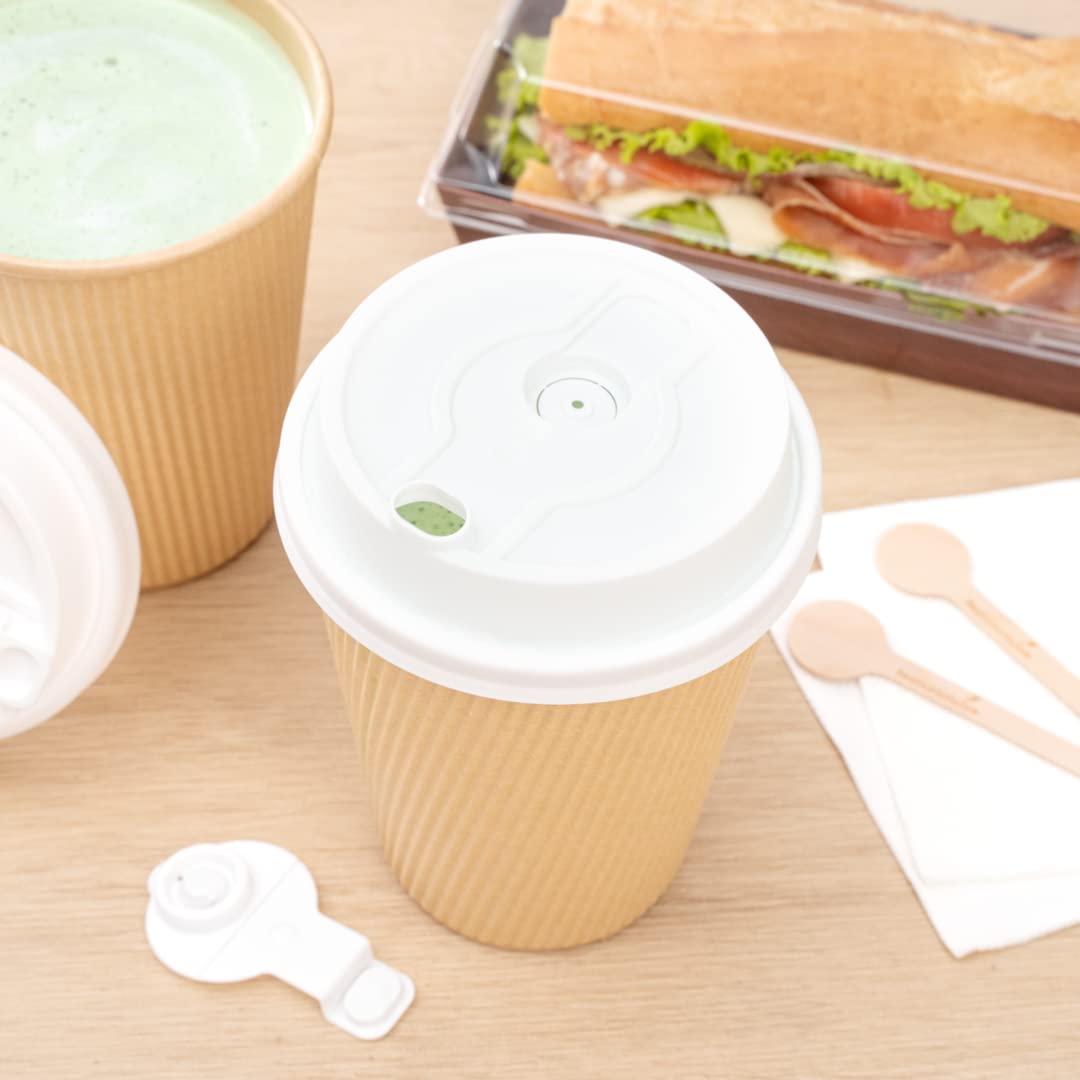 Restpresso Disposable Paper Cup Lids for 8oz 12oz 16oz 20oz Coffee Cups - 500 Pack White Plastic Hot Drink Lids with Straw Slot & Double Plug (Cups Sold Separately) - Perfect for Coffee Shops, Cafes, and Takeout Restaurants
