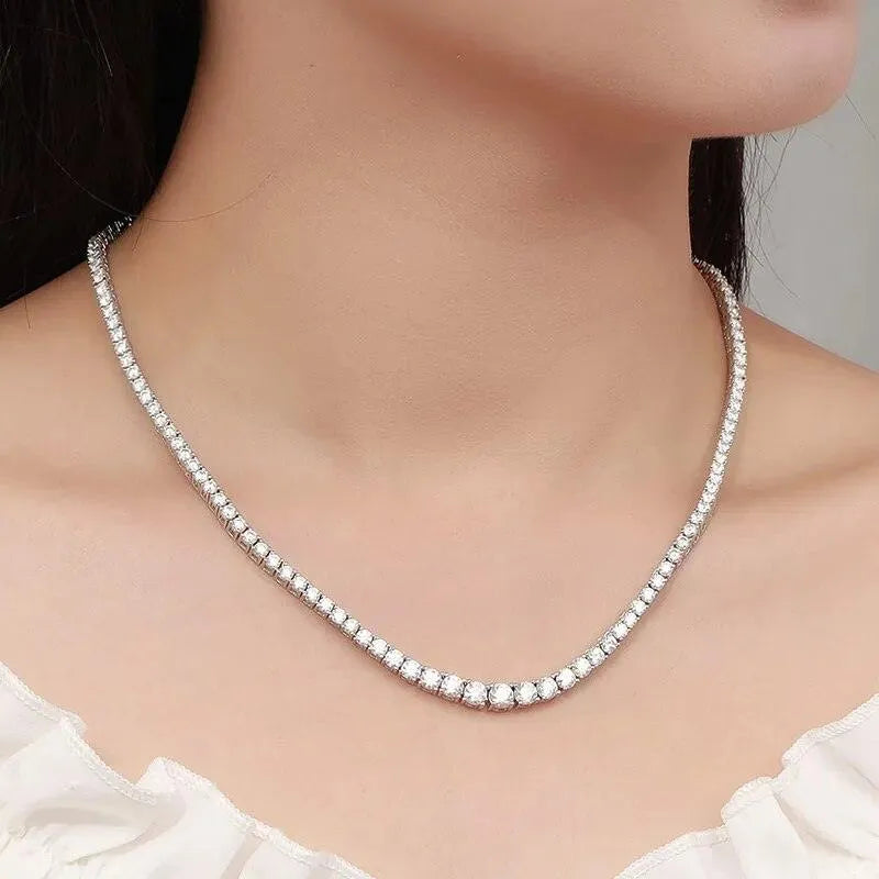 KNOBSPIN Moissanite Tennis Necklace for Women - 925 Sterling Silver Plated 18K White Gold Wedding Jewelry with Certificate | Elegant Bridal Gift, Anniversary Present & Formal Occasion Accessory