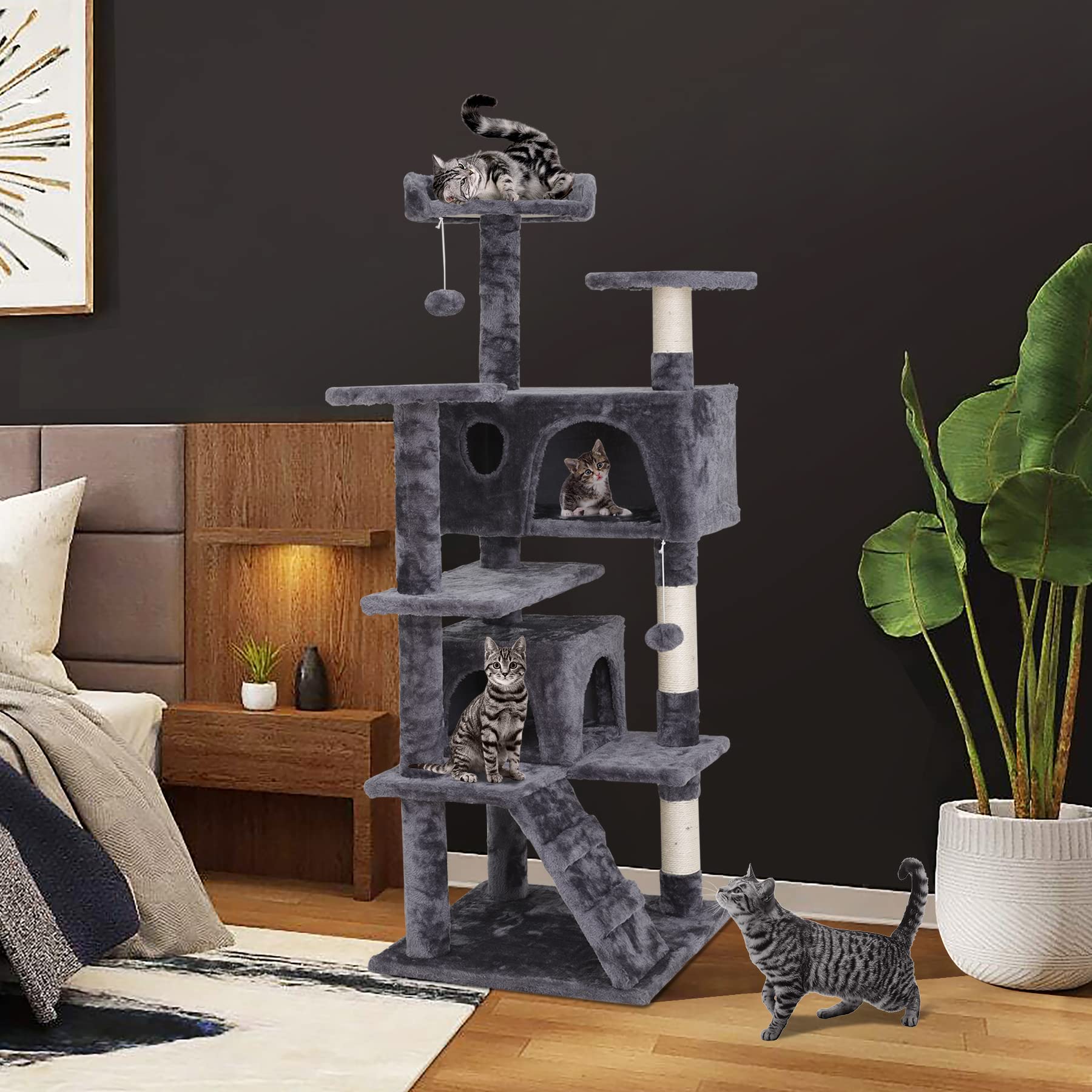 54 Inch Multi-Level Cat Tree Tower for Indoor Cats - Plush Cat Condo with Scratching Posts, Jumping Platforms & Activity Center - Perfect for Play, Exercise and Relaxation in Home or Office