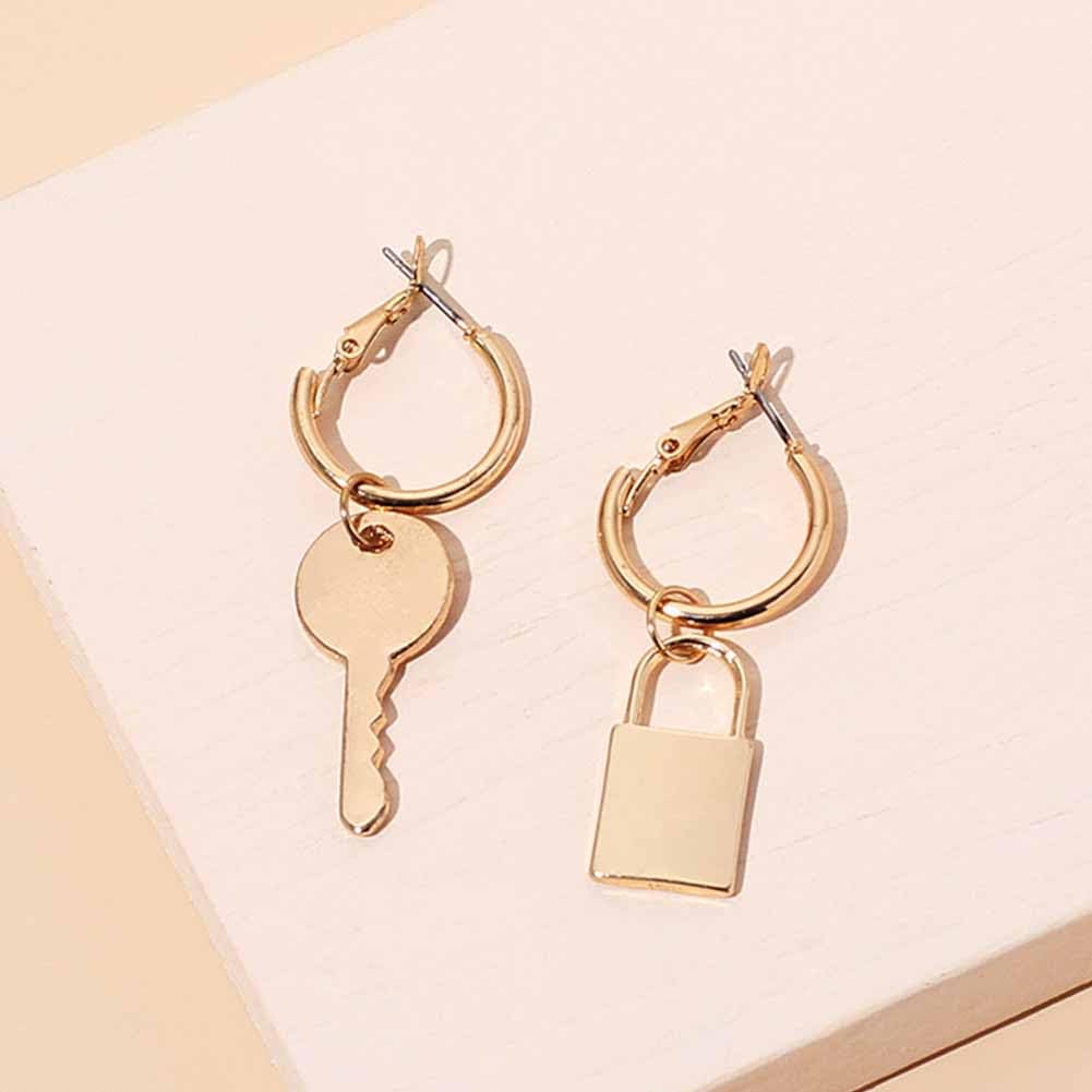 JCZR.Y Key Lock Dangle Hoop Earrings - Gold & Silver Plated Large Round Circle Drop Stud Earrings for Women & Girls | Perfect for Parties, Weddings & Everyday Wear