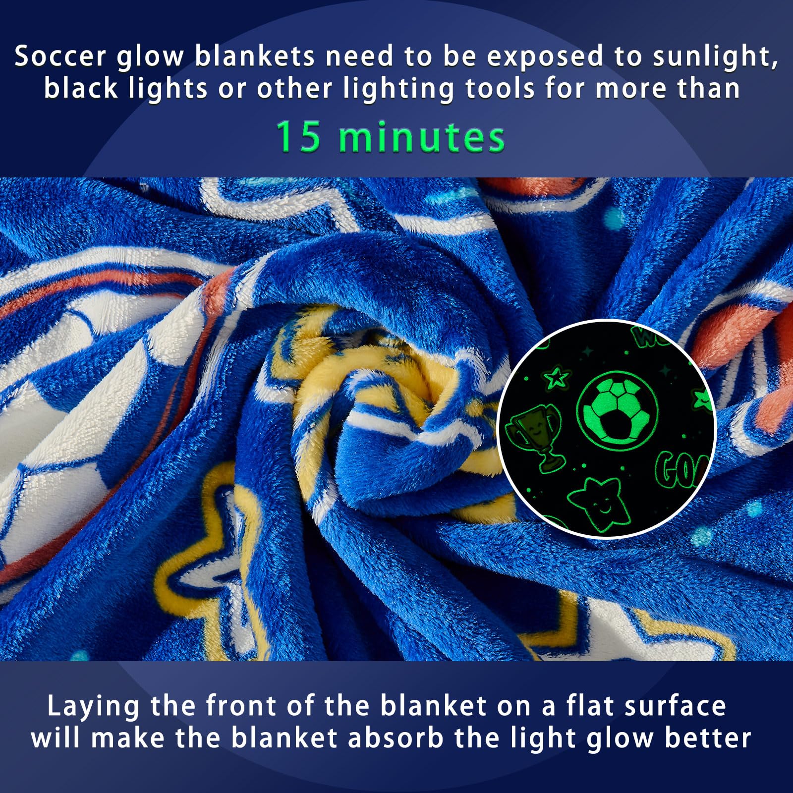 Glow in The Dark Soccer Throw Blanket - Soft Sports Themed Gift for Boys & Girls Ages 3-10 - Perfect Birthday Present, Friendship Gift & Soccer Party Decor for Kids, Teens, Men & Women - Cozy Bedroom, Game Night & Outdoor Camping Accessory