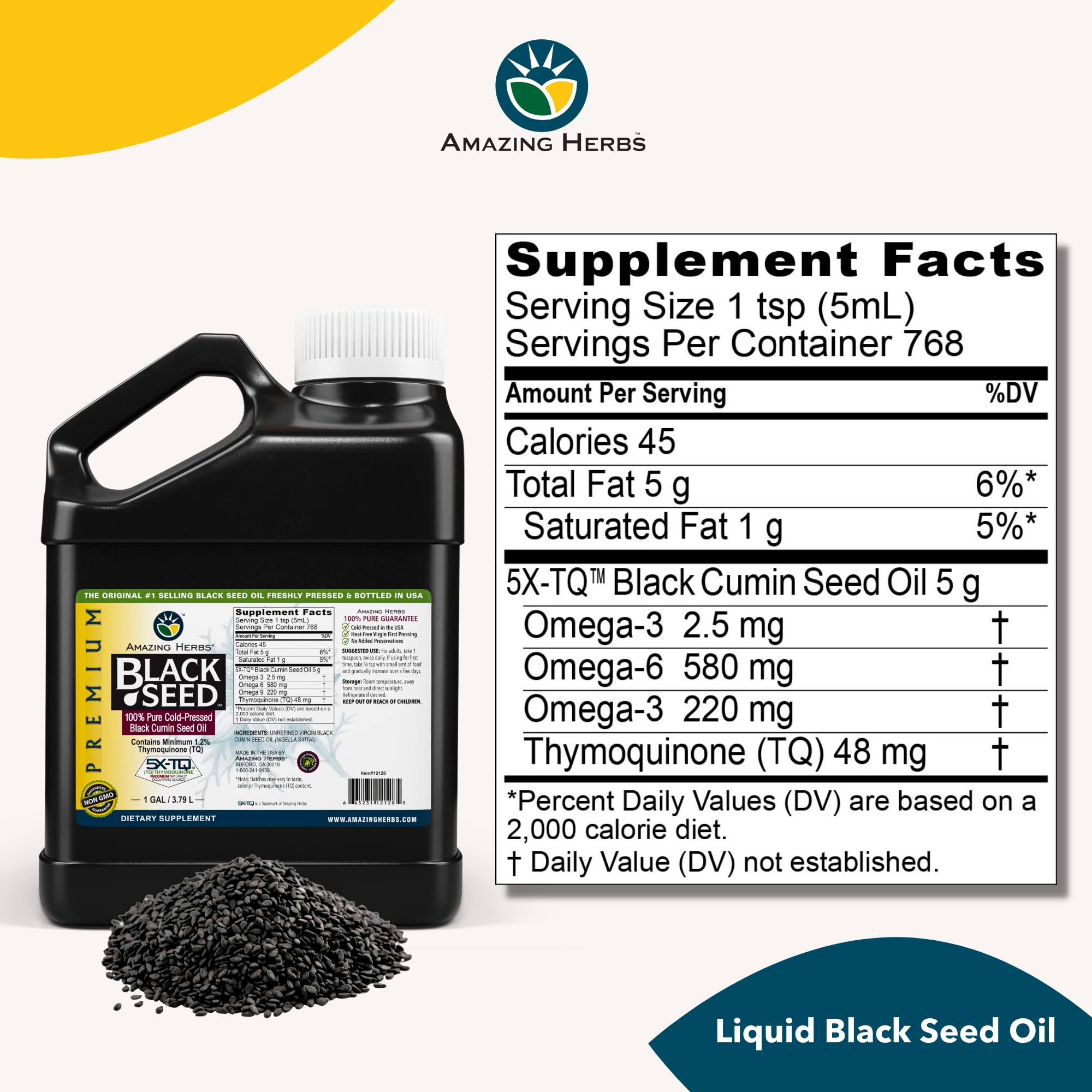 Premium Black Seed Oil - Cold Pressed Nigella Sativa for Digestive Health, Immune Support & Brain Function - Gluten Free, Non-GMO - 128 Fl Oz - Ideal for Daily Wellness, Cooking & Natural Remedies