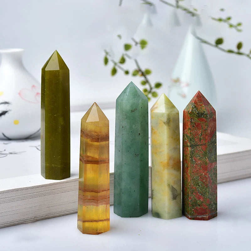 Natural Green Moss Agate Crystal Point - 60-70mm Transparent Quartz Stone for Home Decor, Feng Shui, Jewelry Making & Healing Meditation (1PC)