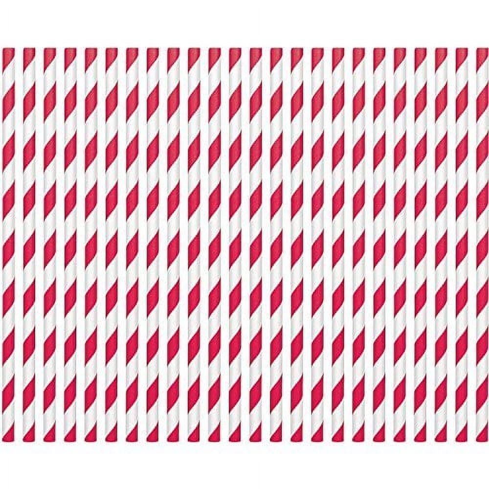 Eco-Friendly Striped Paper Straws 24 Pack - Apple Red | Biodegradable Drinking Straws for Parties, Smoothies & Cocktails