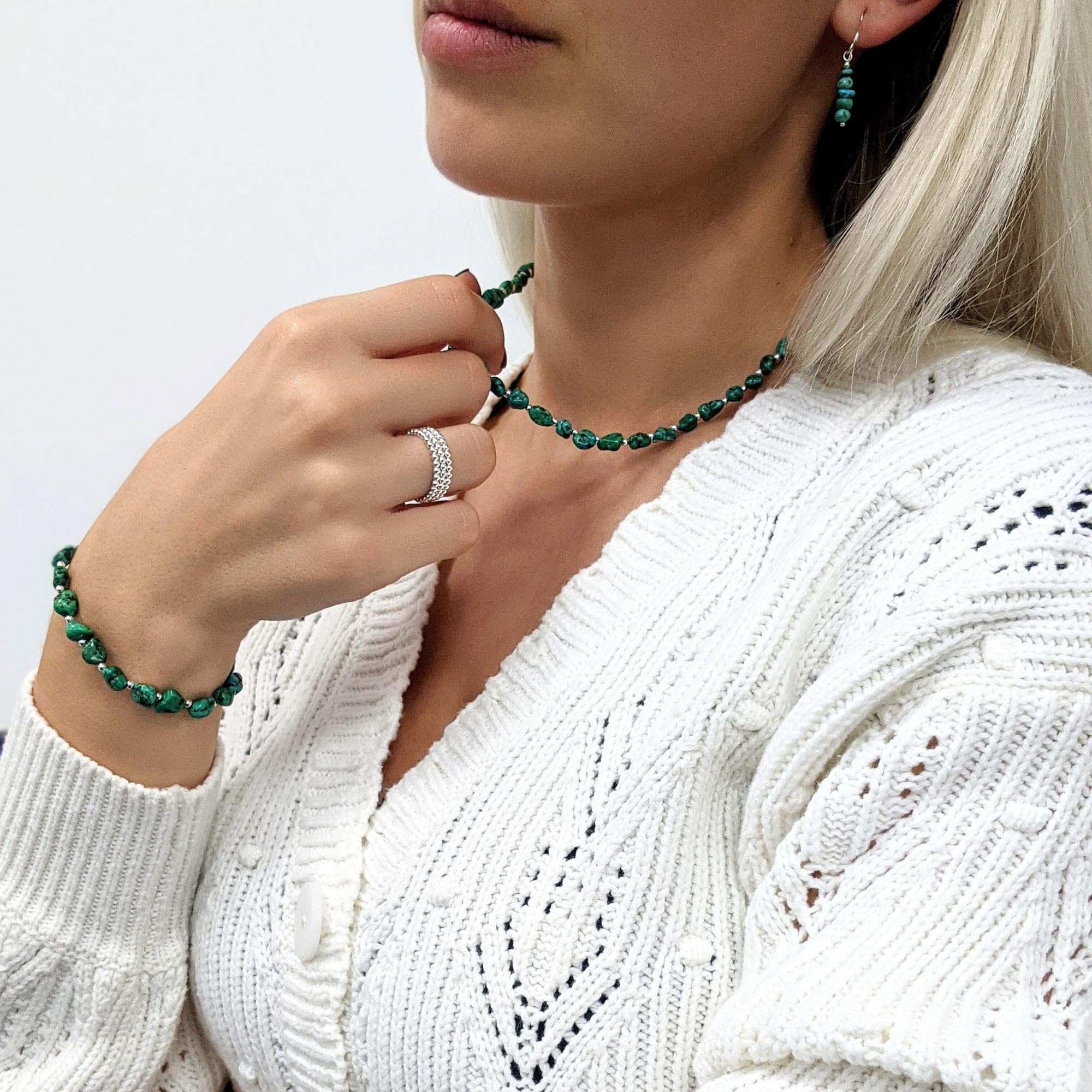 Natural Turquoise Beaded Bracelets for Women - 925 Sterling Silver Adjustable Bracelet with Blue Green Gemstone Beads - Birthstone Jewelry & Friendship Gift (17.5cm + 2cm Extender) - Perfect for Boho Style, Everyday Wear & Special Occasions