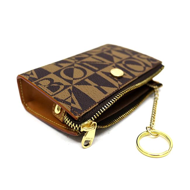 Bonia Monogram Coin Purse for Women - Genuine Leather Small Wallet with Zipper - Perfect for Travel, Shopping & Everyday Use (Brown)