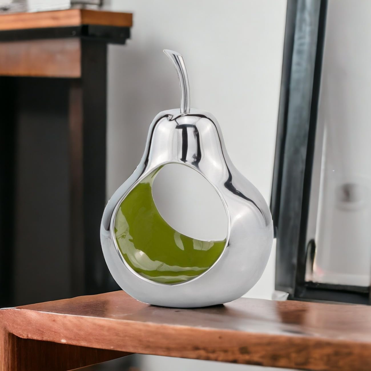 Modern Day Accents 3373 Open Green Pear Bowl – Silver Green Decorative Bowl for Home Decor, Kitchen Counter & Table Centerpiece, 11.5