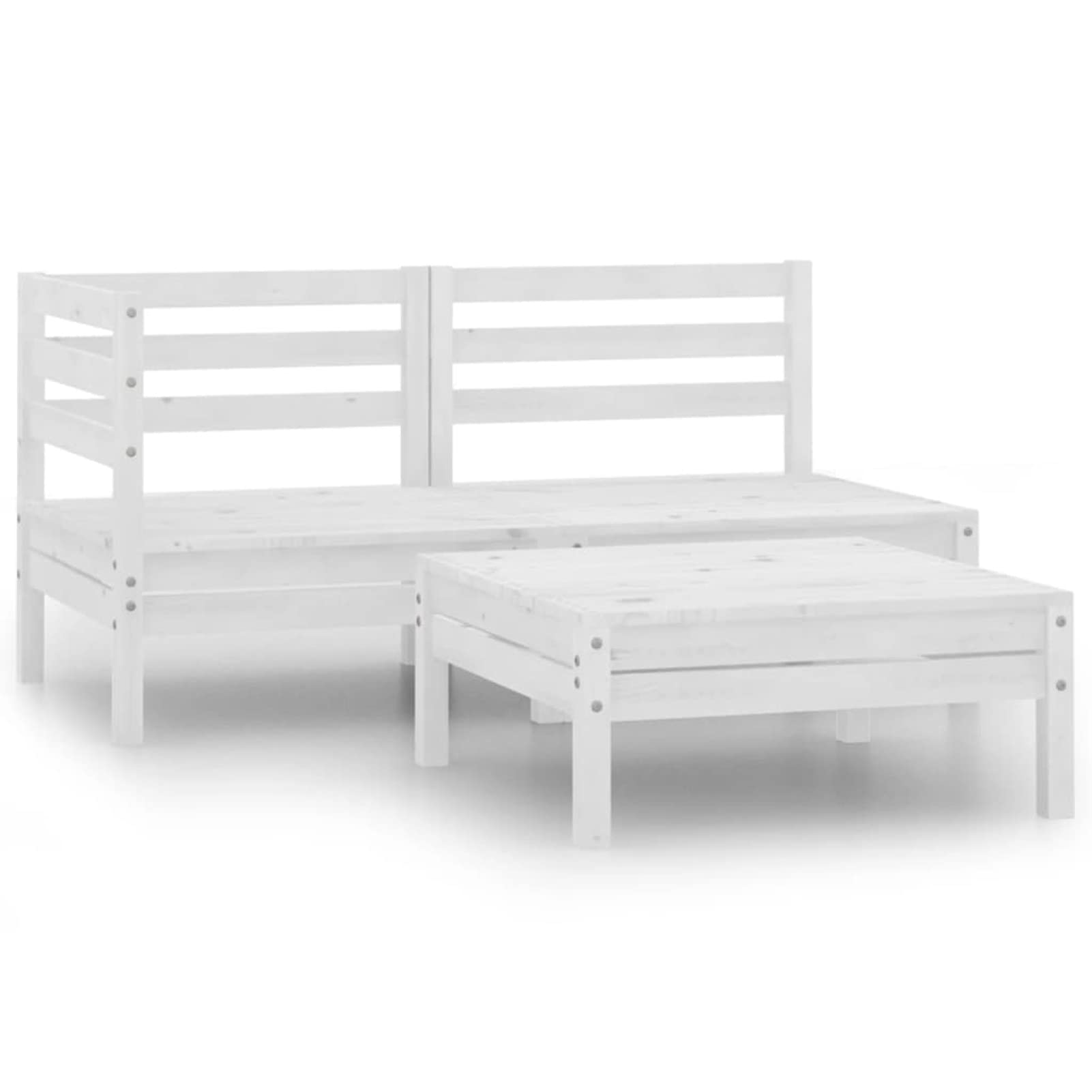 Gecheer 3-Piece Patio Lounge Set - Solid Pine Wood Indoor/Outdoor Furniture with 2 Loveseats & Coffee Table - White - Perfect for Living Room, Poolside, Garden & Backyard Relaxation