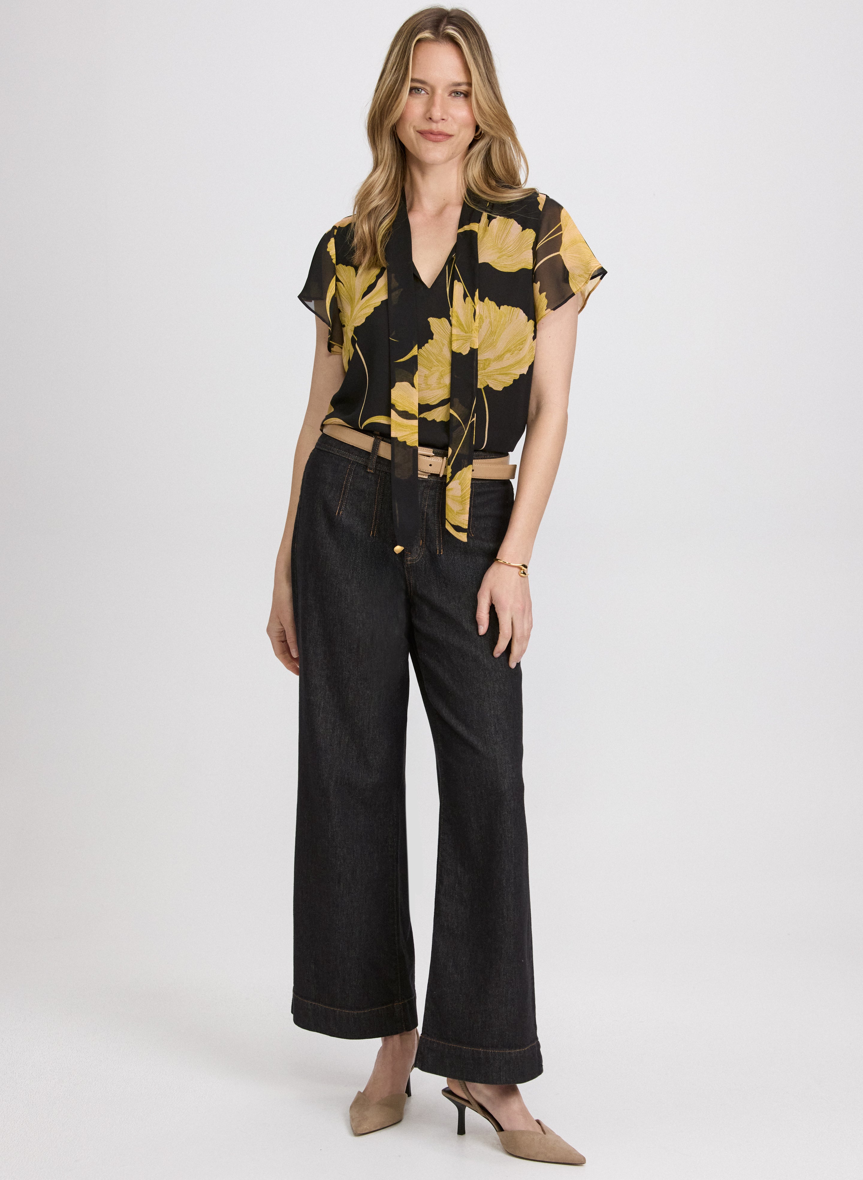 Elegant Floral Tie Neck Blouse for Women | Stylish Summer Office & Party Tops | Perfect for Work, Date Night & Special Occasions