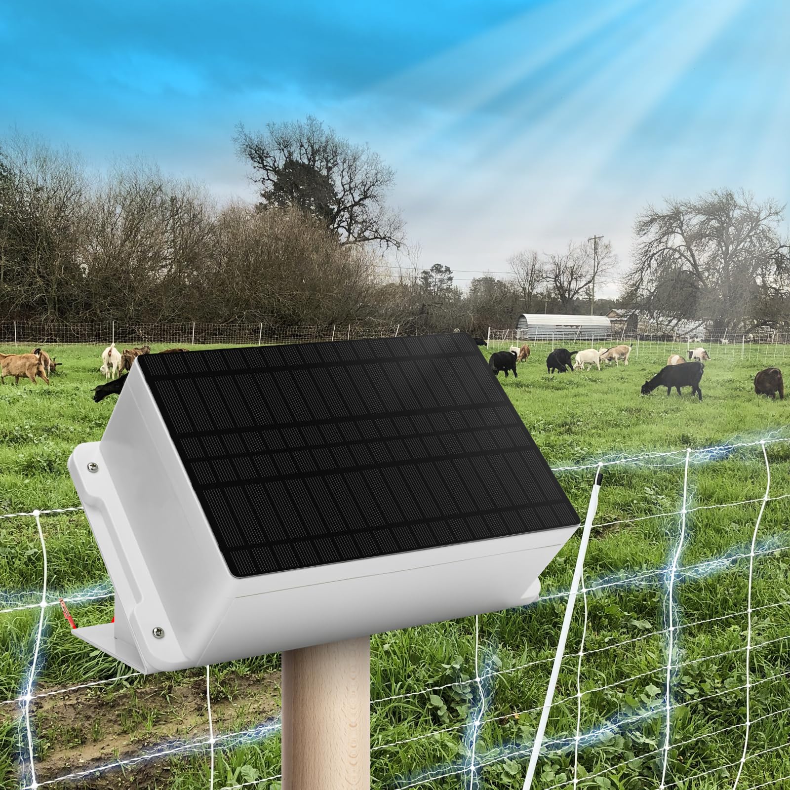 Briidea 5.6 Mile Solar Electric Fence Charger - 0.2 Joules Output, IP66 Waterproof for Outdoor Use - Keep Predators Away & Protect Livestock, Gardens, Farms - Energy Saving Solar Powered Fence Energizer