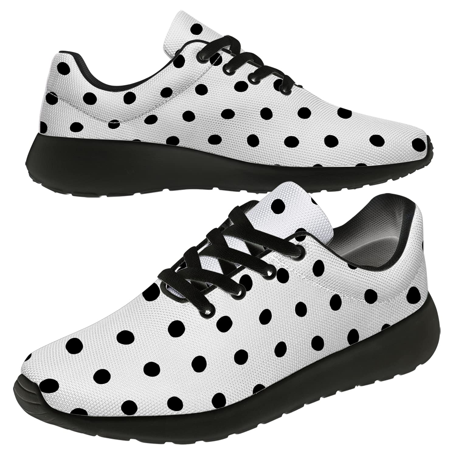 Polka Dot Running Shoes for Women & Men - Lightweight Athletic Walking Tennis Sneakers - Breathable Jogging Shoes with Cushioning - White Black Dots Design - Perfect Gifts for Runners & Friends - US Size 6.5 Women/4.5 Men - Ideal for Gym, Workout, Casual Wear & Daily Walking