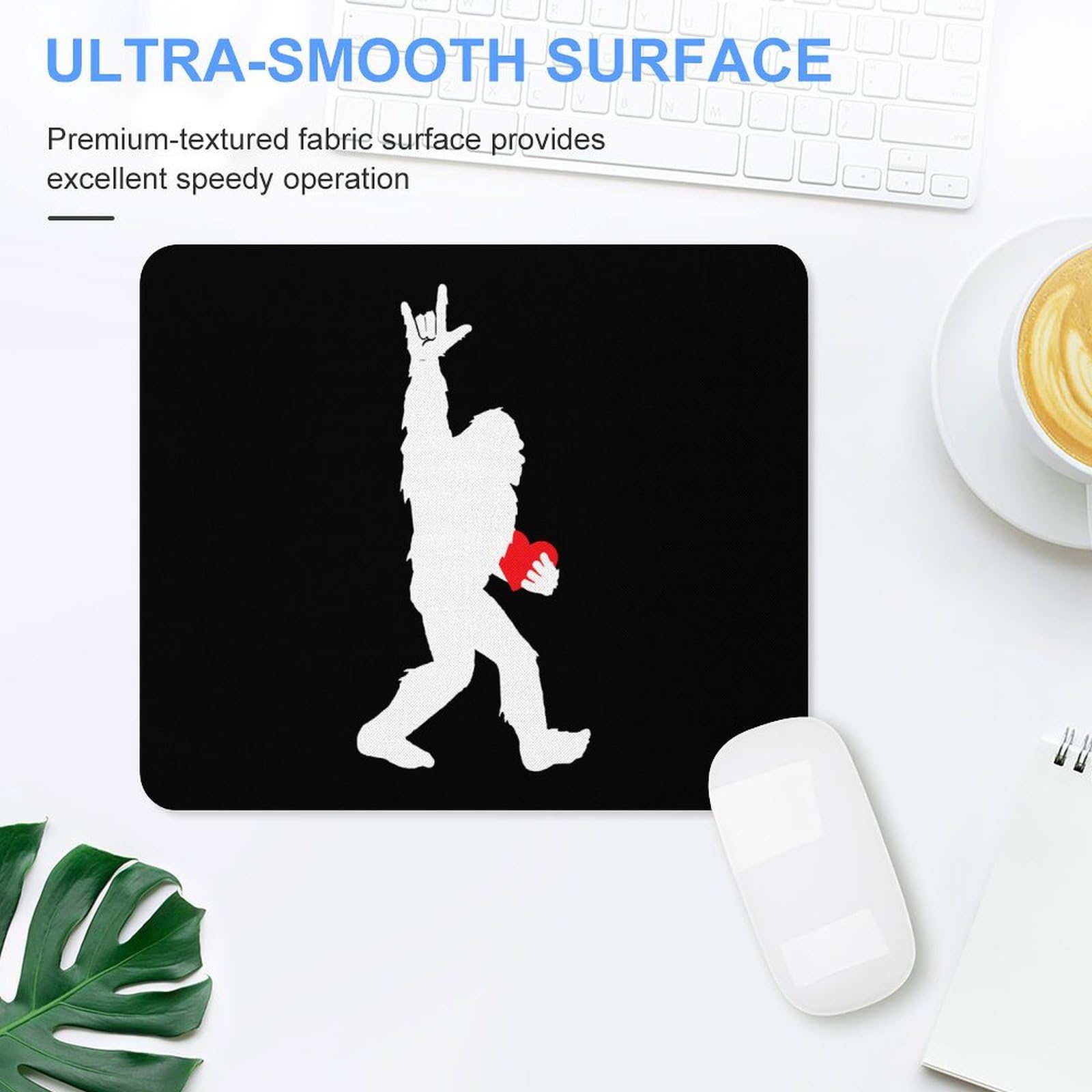 Bigfoot Holding Heart Funny Mouse Pad - Waterproof Non-Slip Gaming Mouse Mat (25x30cm) Desk Accessory for Office, Home & Gaming Setup
