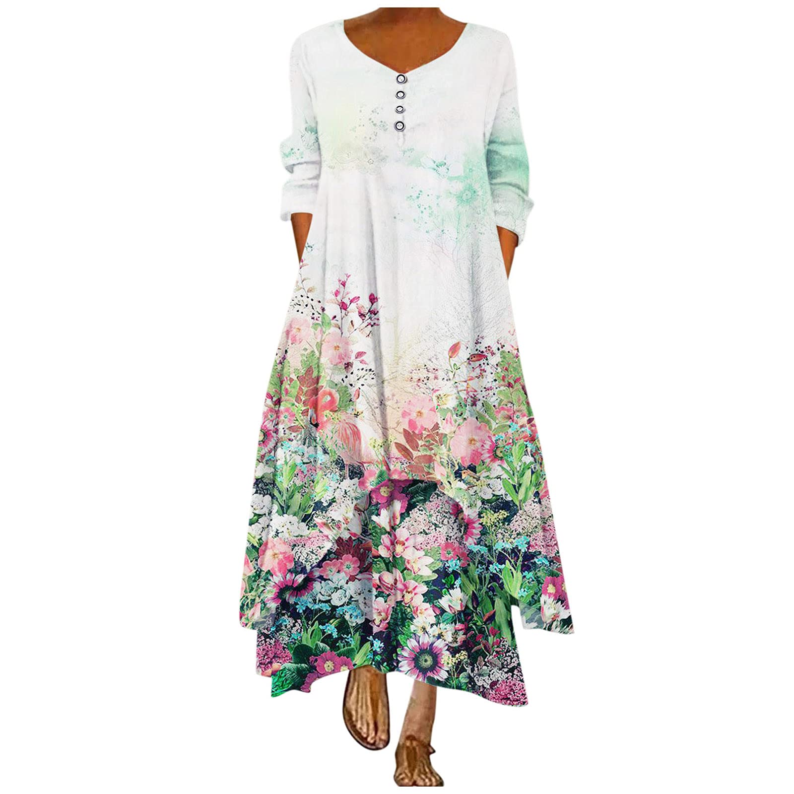 Bohemian Plus Size Floral Print Summer Beach Maxi Dress for Women - Loose Long Tea Length Mother of the Bride Dress | Perfect for Beach Vacations, Weddings & Summer Parties