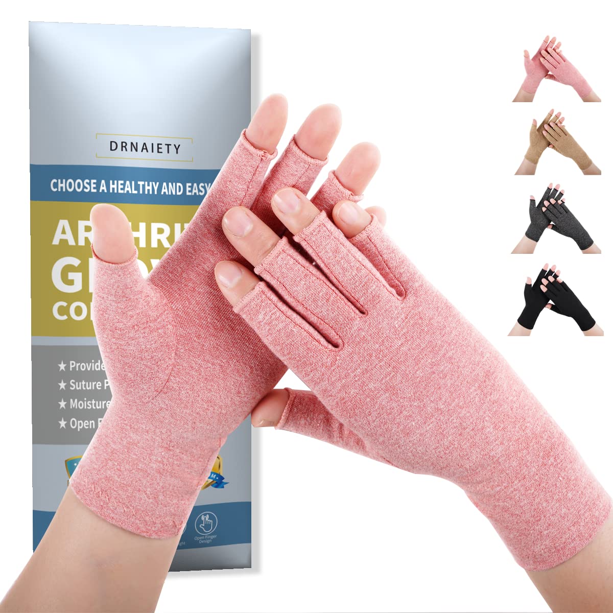 DRNAIETY Arthritis Compression Gloves for Pain Relief - Rheumatoid & Osteoarthritis Support Gloves for Men & Women - Breathable & Wicking Material for Daily Use, Typing & Gardening