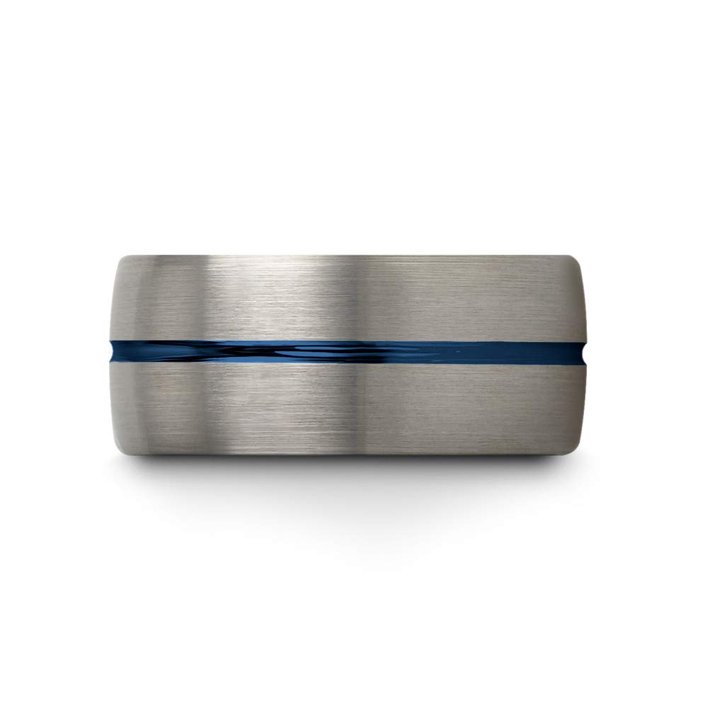 10mm Tungsten Carbide Wedding Band Ring for Men & Women - Blue Black Center Line, Dome Grey, Brushed/Polished Finish - Custom Engraved for Anniversary & Engagement - Perfect for Everyday Wear & Special Occasions