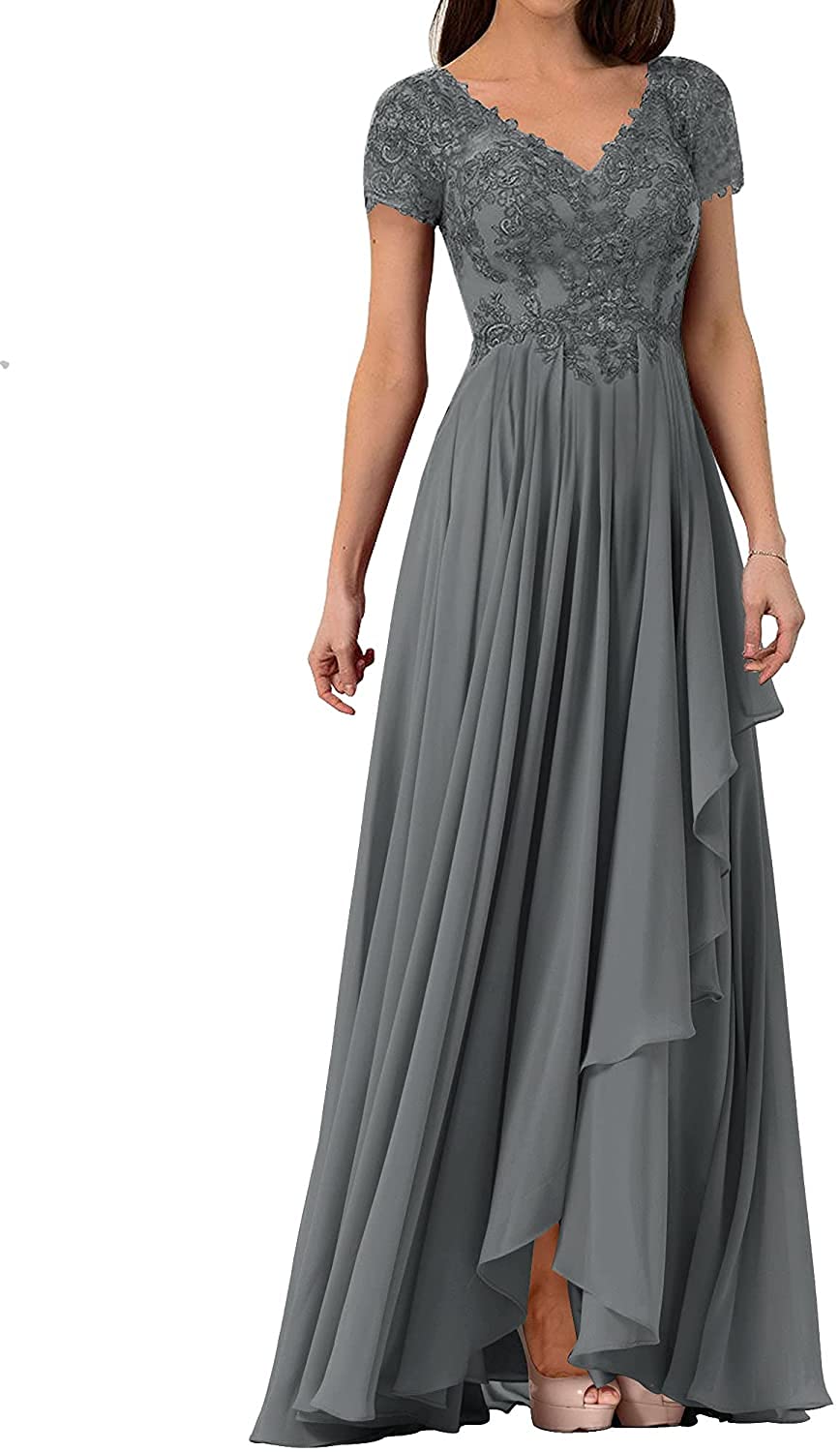 Elegant Lace Mother of The Bride Dresses for Women - V-Neck Chiffon Formal Evening Gown for Wedding Guest, Special Occasions & Black Tie Events
