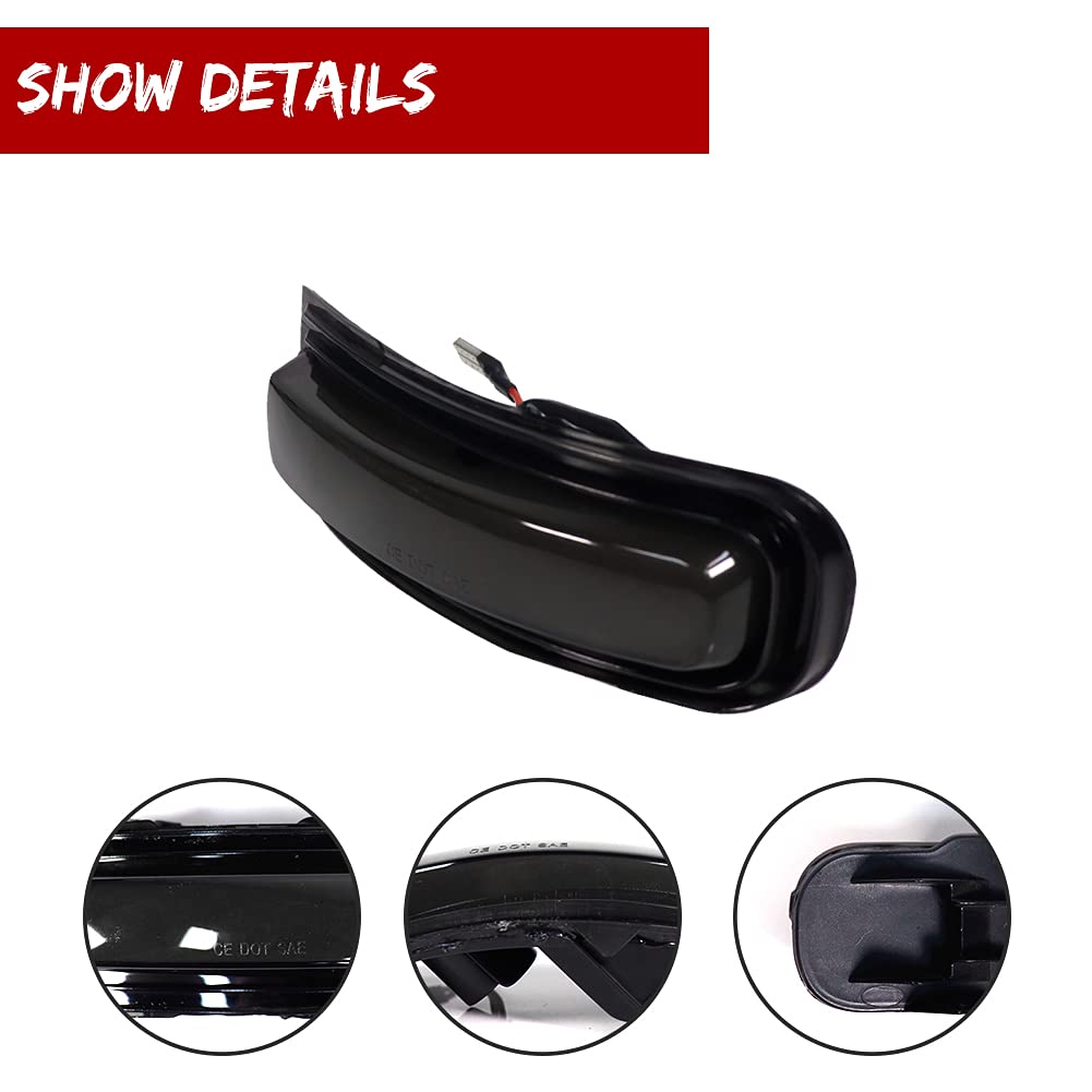 Smoked Sequential Amber LED Side Mirror Turn Signal Lights for 2015-2022 Jeep Renegade - Side Marker Lamp Replacement with Enhanced Visibility for Night Driving & Off-Road Adventures