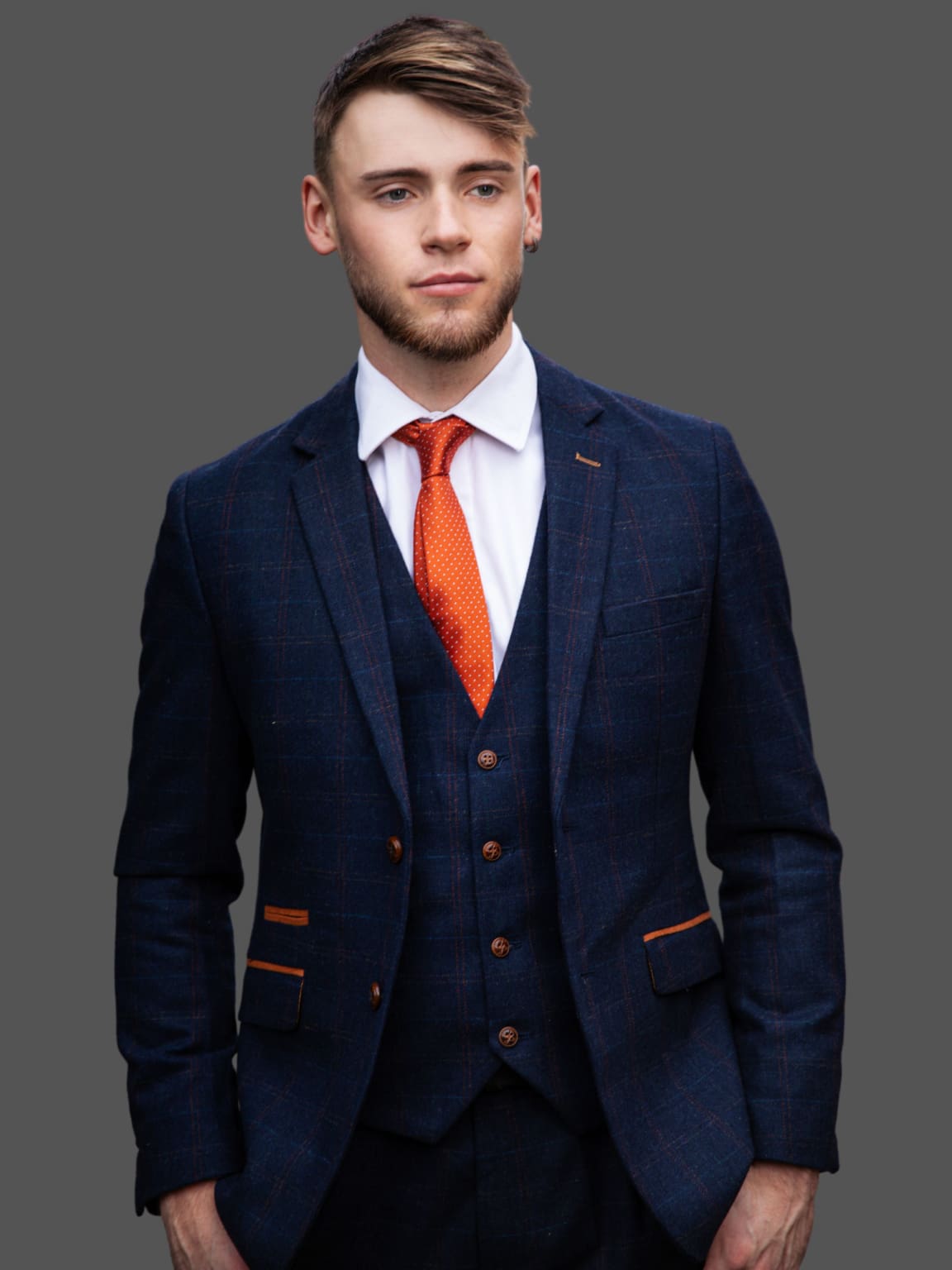 Barucci Bruno Men's Navy Slim Fit Tweed Blazer Jacket for Business, Weddings & Formal Events | Premium Wool Blend Sport Coat for Office & Special Occasions