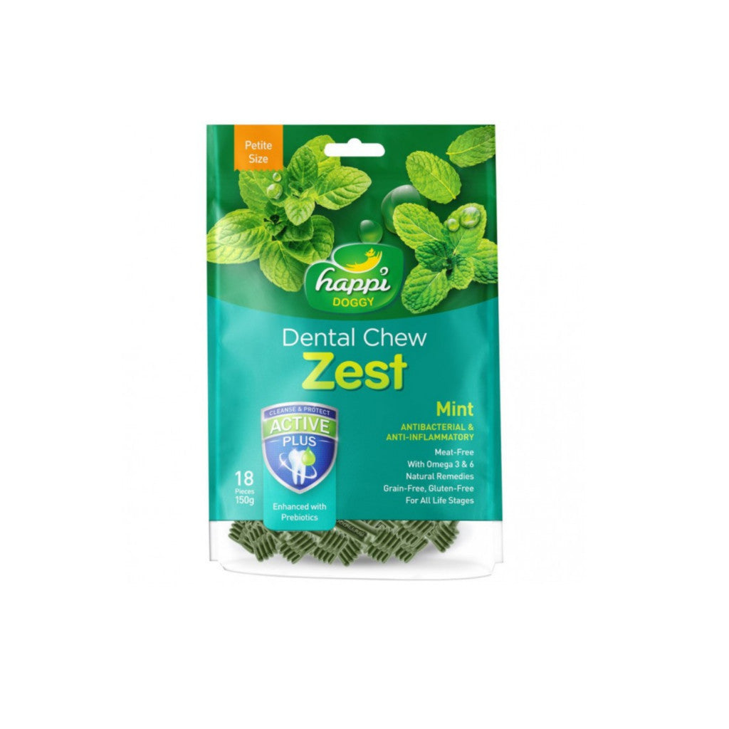 Happi Doggy Dental Chew Zest Petite 2.5 Inch 150g - Natural Grain Free Gluten Free Dental Treats for Small Dogs - Perfect for Teeth Cleaning and Fresh Breath at Home or Travel