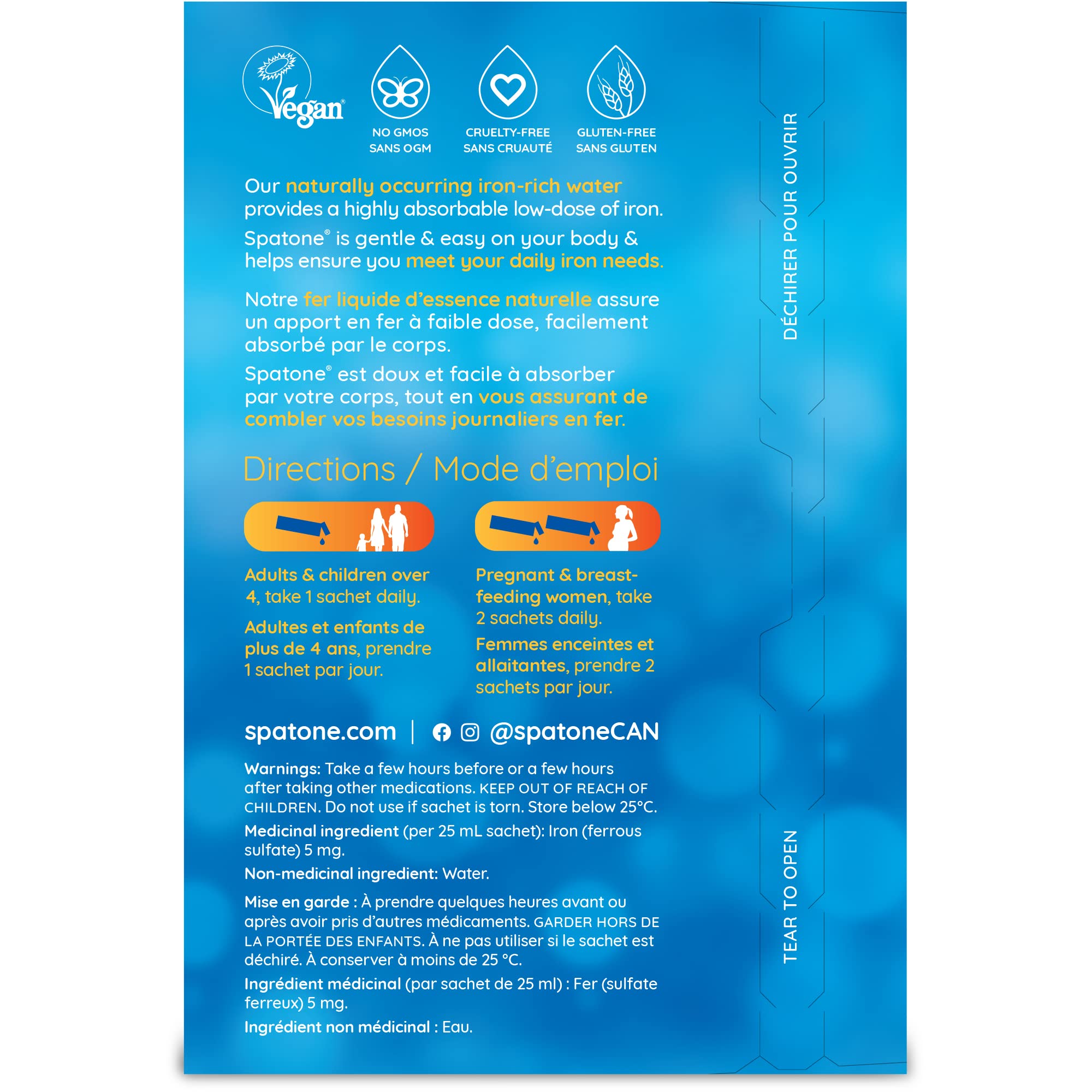 SPATONE Liquid Iron Supplement - 1 Month Supply (28 Sachets) for Energy Boost & Anemia Relief - Easy to Take Daily Iron Support for Adults & Kids