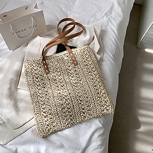 Stylish Bohemian Woven Raffia Shoulder Bag - Handmade Rattan Straw Beach Tote for Women, Summer Vacation Travel Shopping Bag (Beige, 38x2x30cm) - Perfect for Beach Outings, Picnics & Casual Day Trips