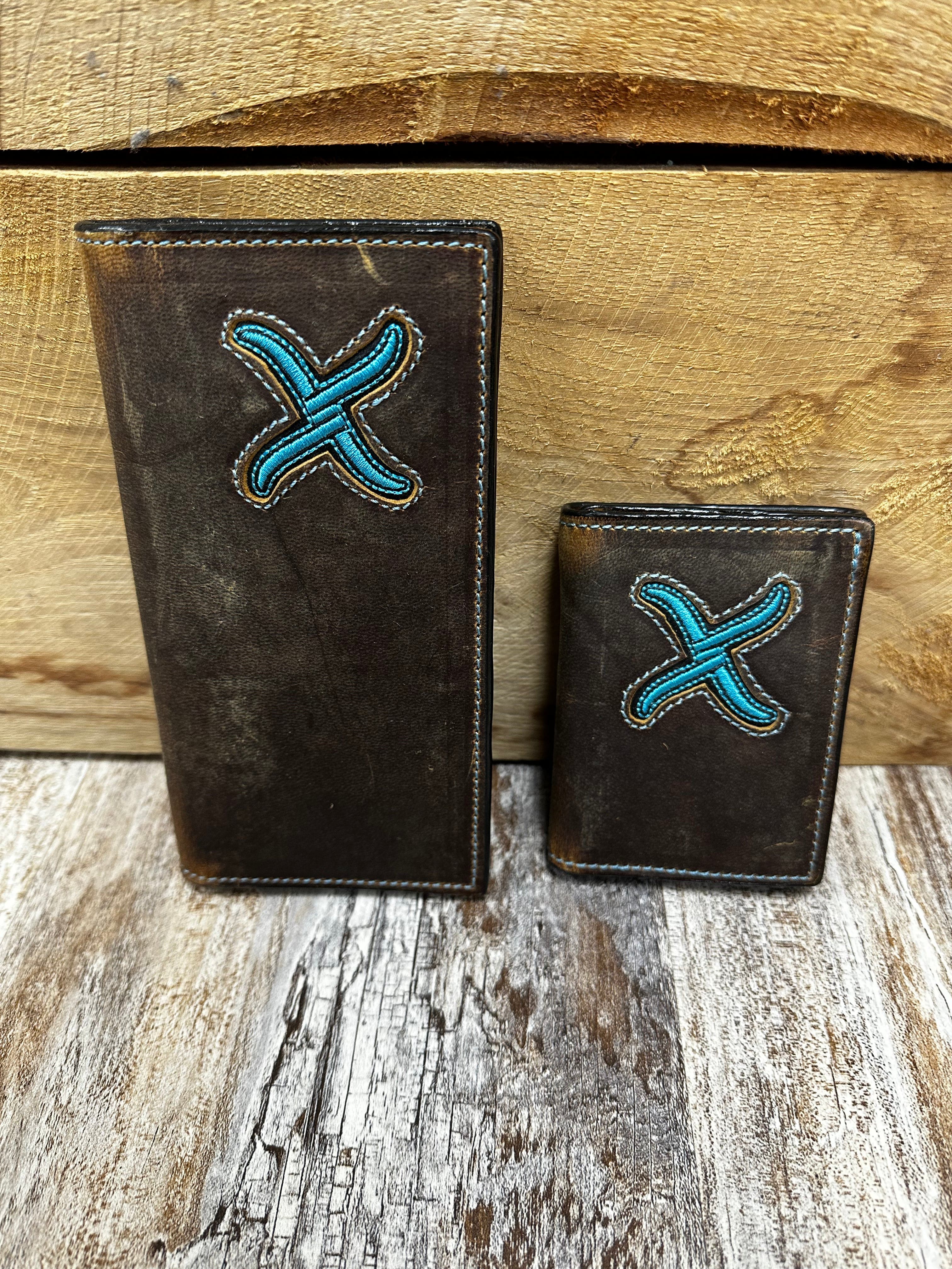 Twisted X Distressed Brown & Turquoise Genuine Leather Rodeo Wallet for Men - Western Style Bifold Wallet with ID Window, Perfect for Cowboys, Ranchers & Outdoor Enthusiasts