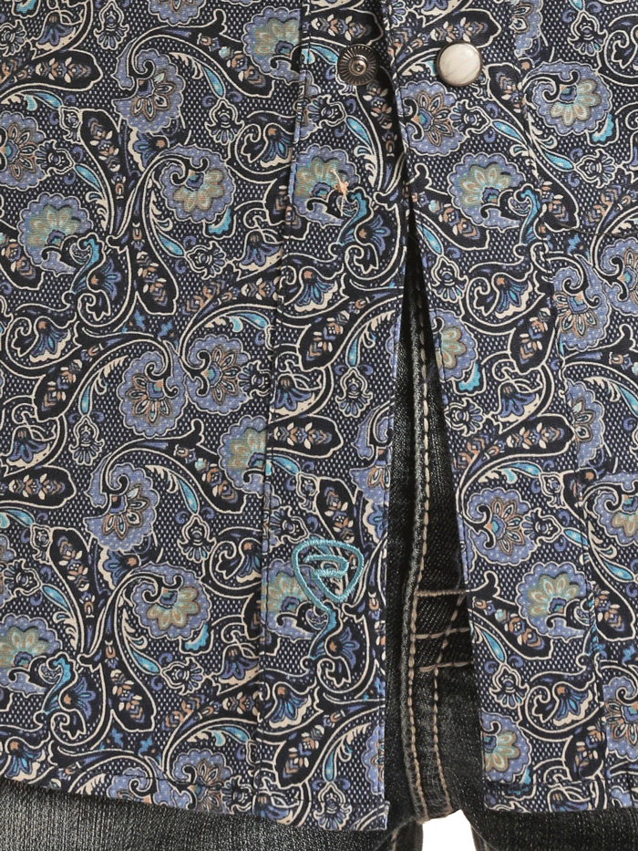 Rock & Roll Denim BMN2S03340 Men's Long Sleeve Paisley Snap Button Shirt Blue - Perfect for Concerts, Parties & Casual Wear