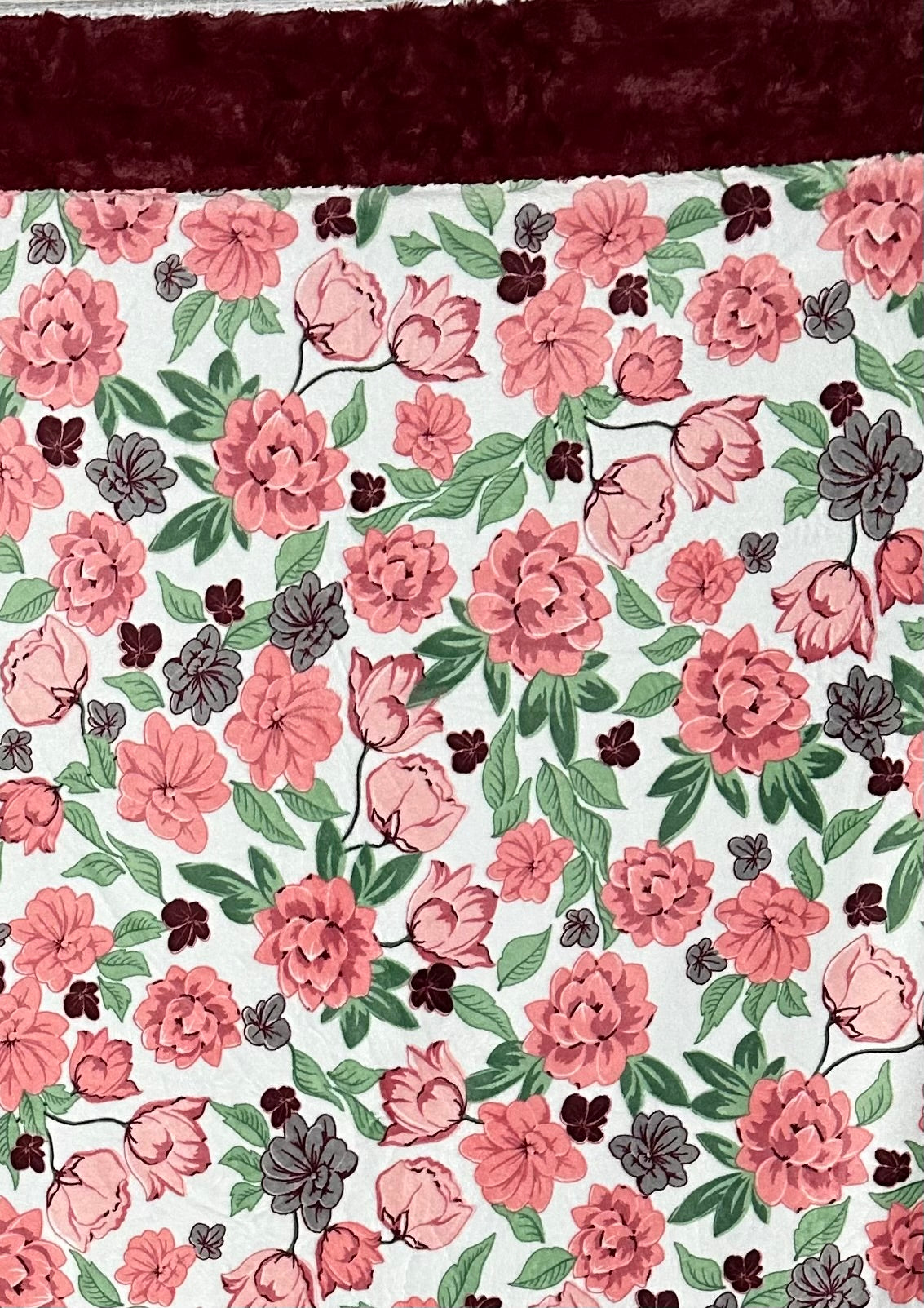 Luxury Coral Floral Print Marble Merlot Minky Blanket for Adults - Soft & Cozy 54