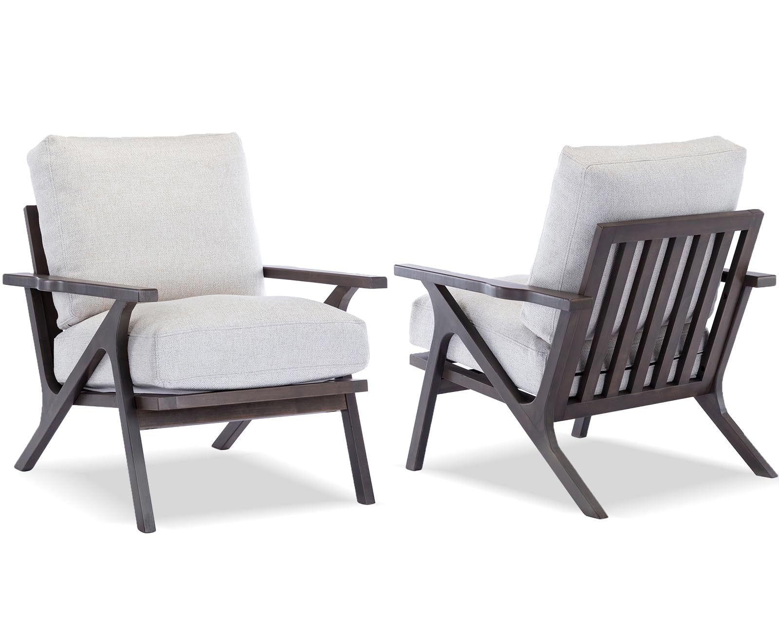 Guyou Mid Century Modern Accent Chairs Set of 2 - Wooden Lounge Armchairs with Detachable Upholstered Cushions, Retro Style Living Room Sofa Chairs for Bedroom, Reading Nook & Office (White) - Perfect for Relaxing, Entertaining & Home Decor