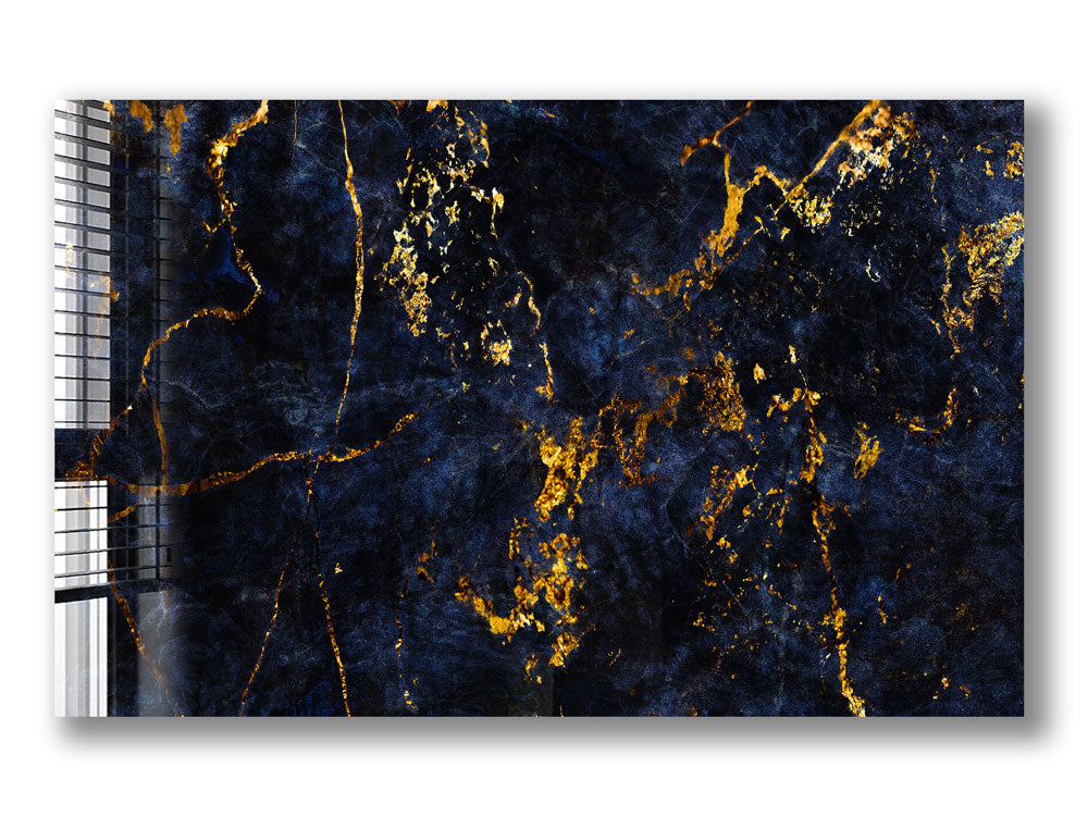 Golden & Navy Abstract Art Print - Modern Wall Decor for Living Room, Bedroom, Office - Perfect for Home & Office Decoration