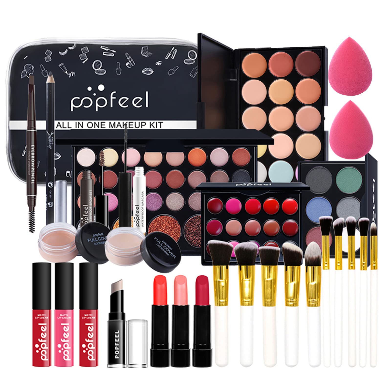 FantasyDay Complete Makeup Kit - Christmas Makeup Gift Set with Eyeshadow, Lipstick, Brushes, Contour Stick, Concealer, Mascara, Blush, Powder | Perfect for Holiday Gifting, Parties, and Everyday Glam