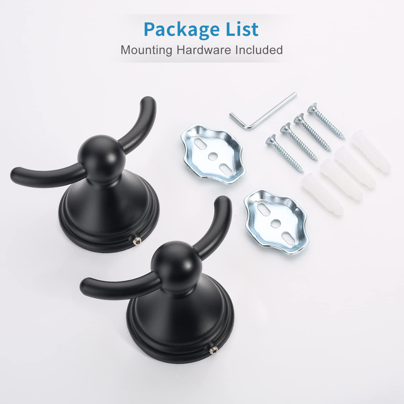 Black Wall Mounted Towel Hooks for Bathroom - 2 Pack Matte Black Bath Towel & Robe Hooks - Perfect for Bathroom, Kitchen, Laundry Room & Spa Organization