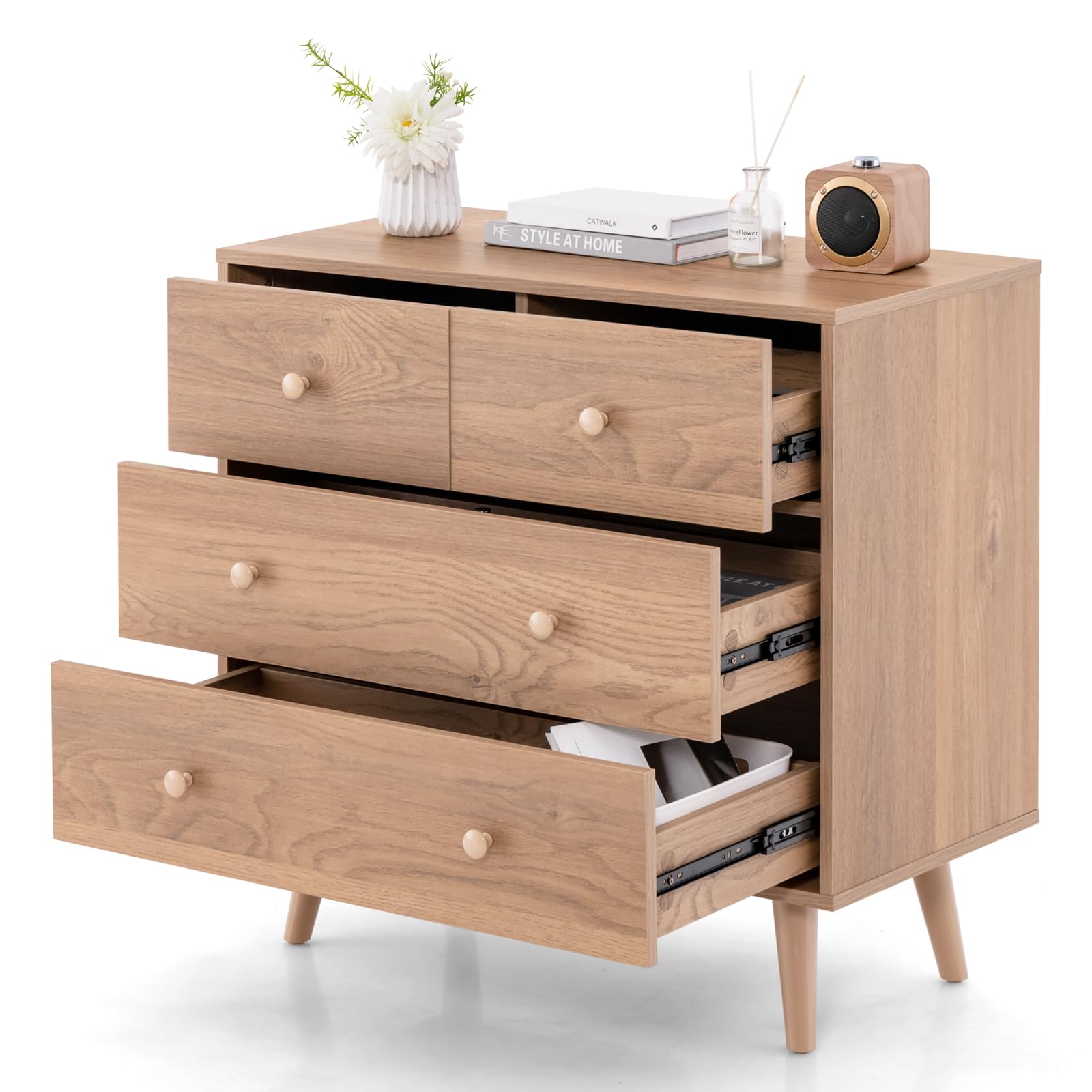 Giantex 4-Drawer Storage Cabinet with Anti-Tip Safety Device & Easy-Grip Handles - Modern End Table, Console Cabinet for Living Room, Hallway, Bedroom - Perfect for Organizing Toys, Blankets, Books & Home Essentials