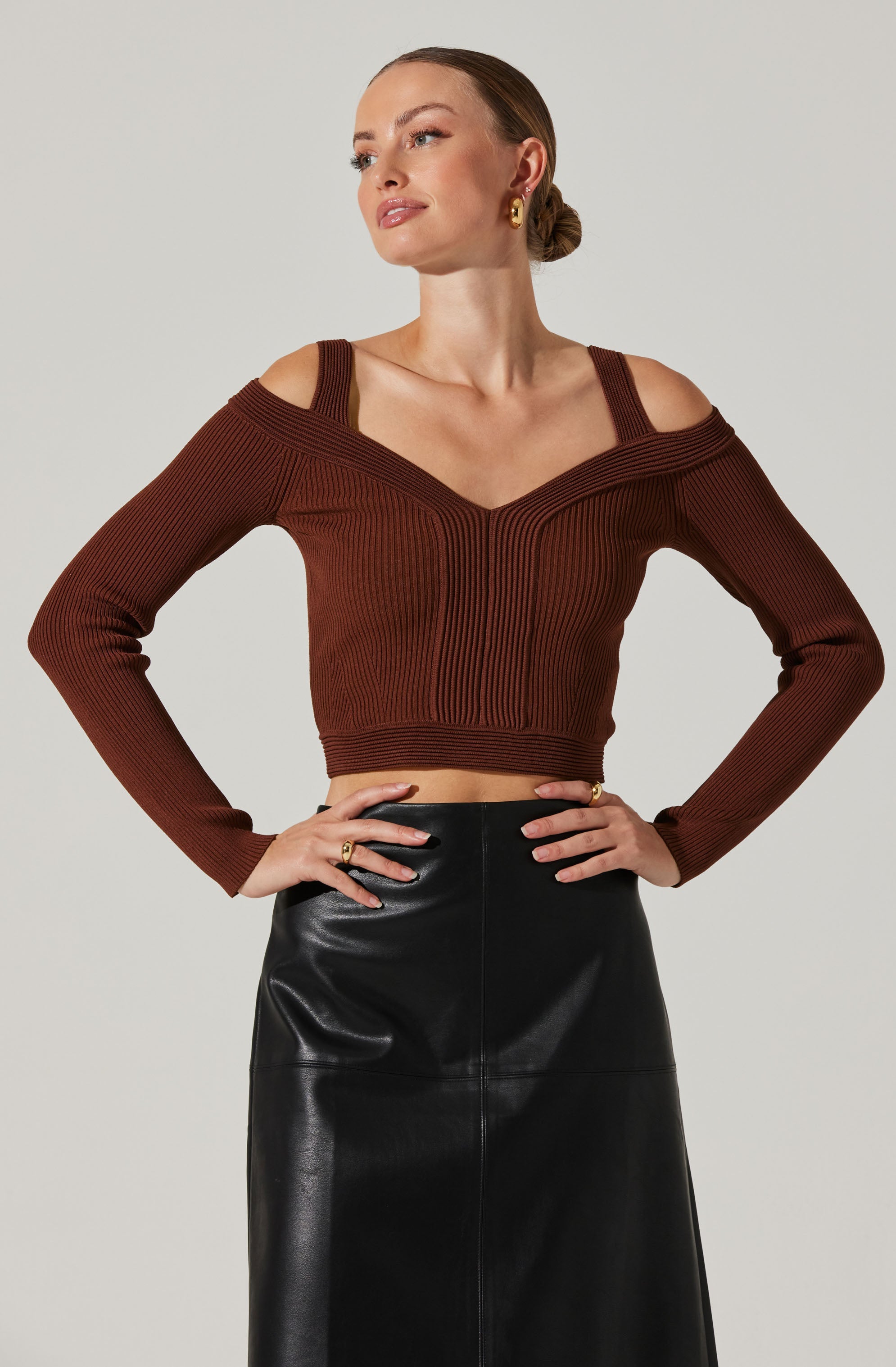 Stylish Pacey Ribbed Cold Shoulder Sweater for Women - Trendy Knit Pullover for Fall & Winter - Perfect for Casual Outings, Date Nights, and Office Wear