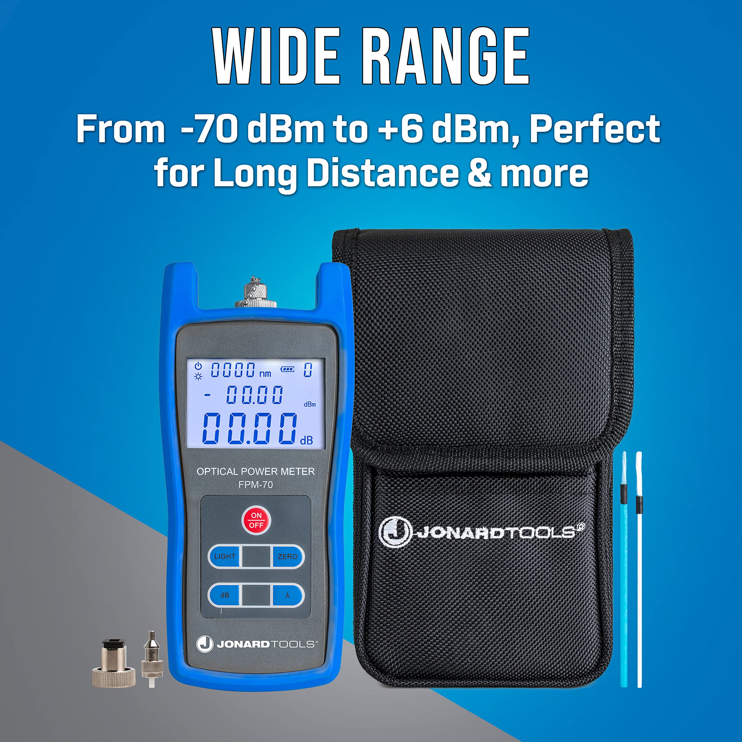 Jonard Tools FPM-70 Fiber Optic Power Meter (-70 to +6 dBm) with FC/SC/LC Adapters | High-Precision Optical Testing for Telecom, Data Centers & Network Maintenance
