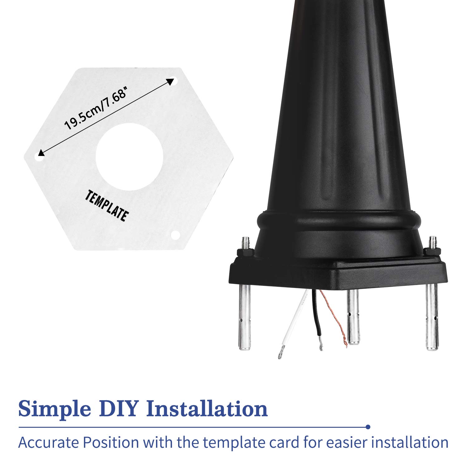 PARTPHONER 3-Head Outdoor Lamp Post Light - Classic Black with Clear Glass Panels, E26 Base (100W Max) - Includes 3 LED Bulbs - Waterproof Street Light for Backyard, Garden, Driveway - Perfect for Pathway Lighting, Porch Illumination & Landscape Accent