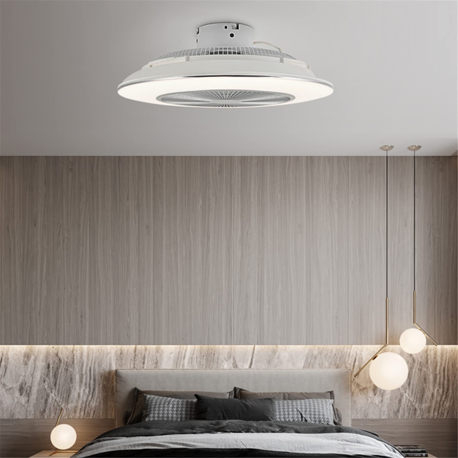 55CM Round Bladeless Ceiling Fan with LED Light - 22 Inch Acrylic Invisible Fan & Lighting Fixture - Remote Control, 3 Color Changing Modes - Perfect for Bedroom, Kids Room, Nursery & Indoor Spaces